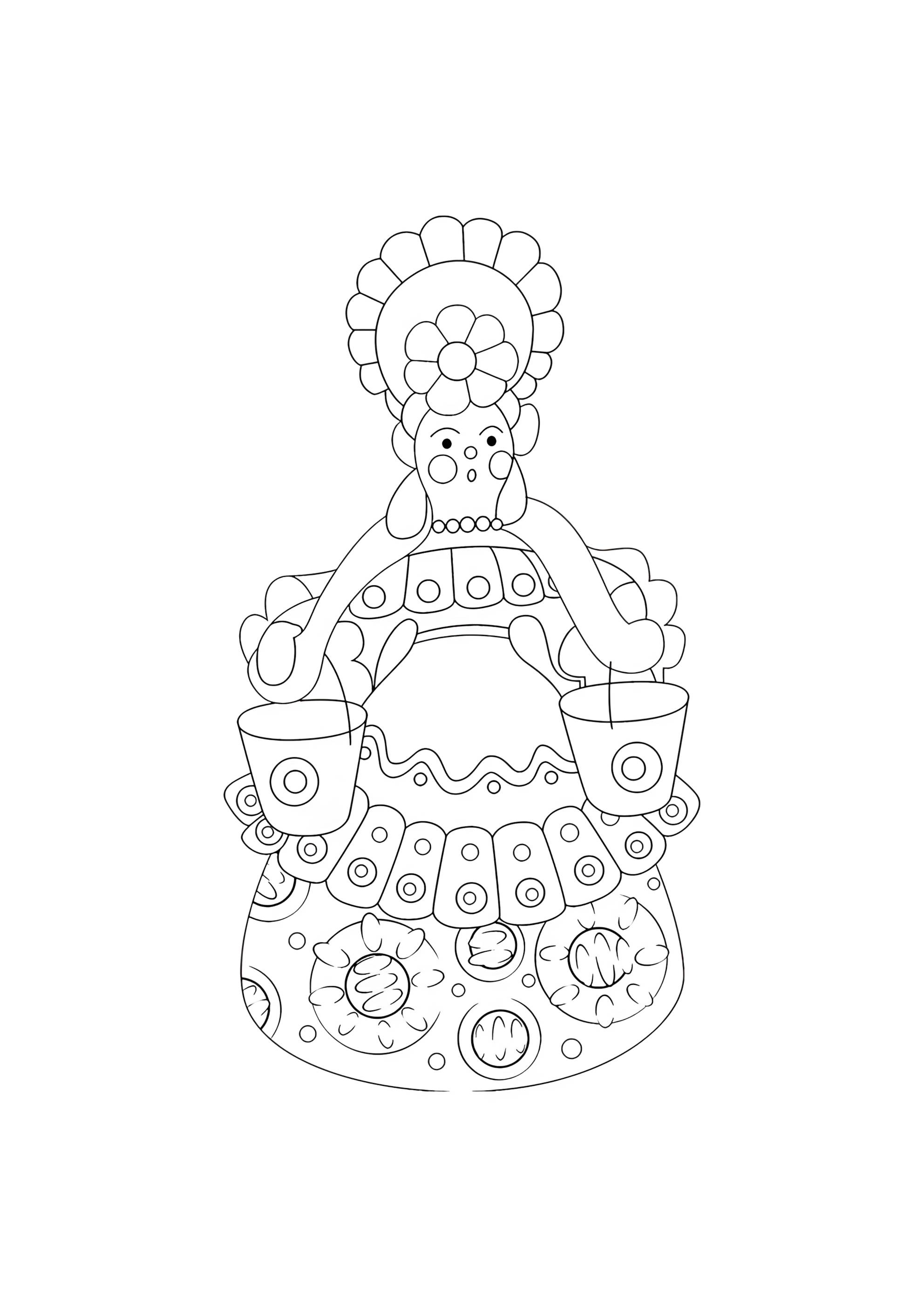 Раскраска Русская женщина дымковская игрушка