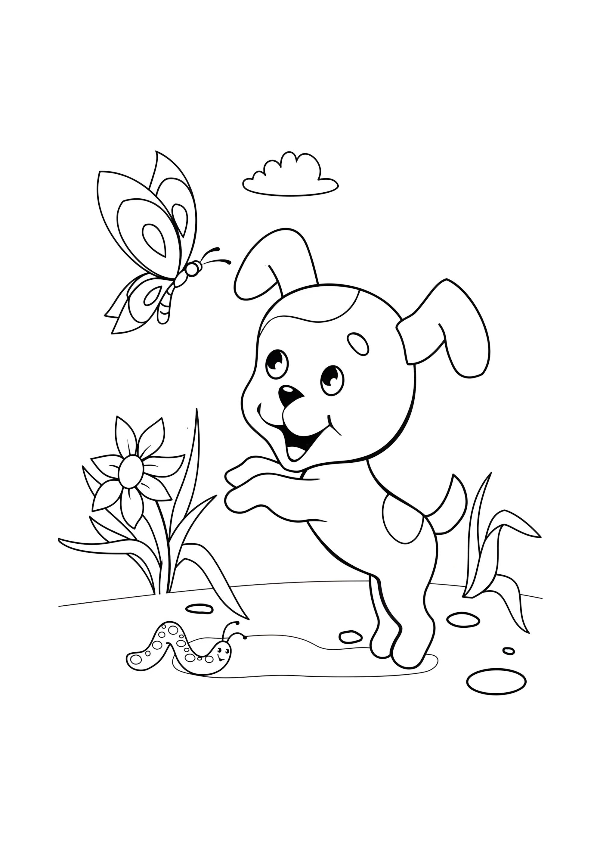 Раскраска Шарик бегает за бабочкой