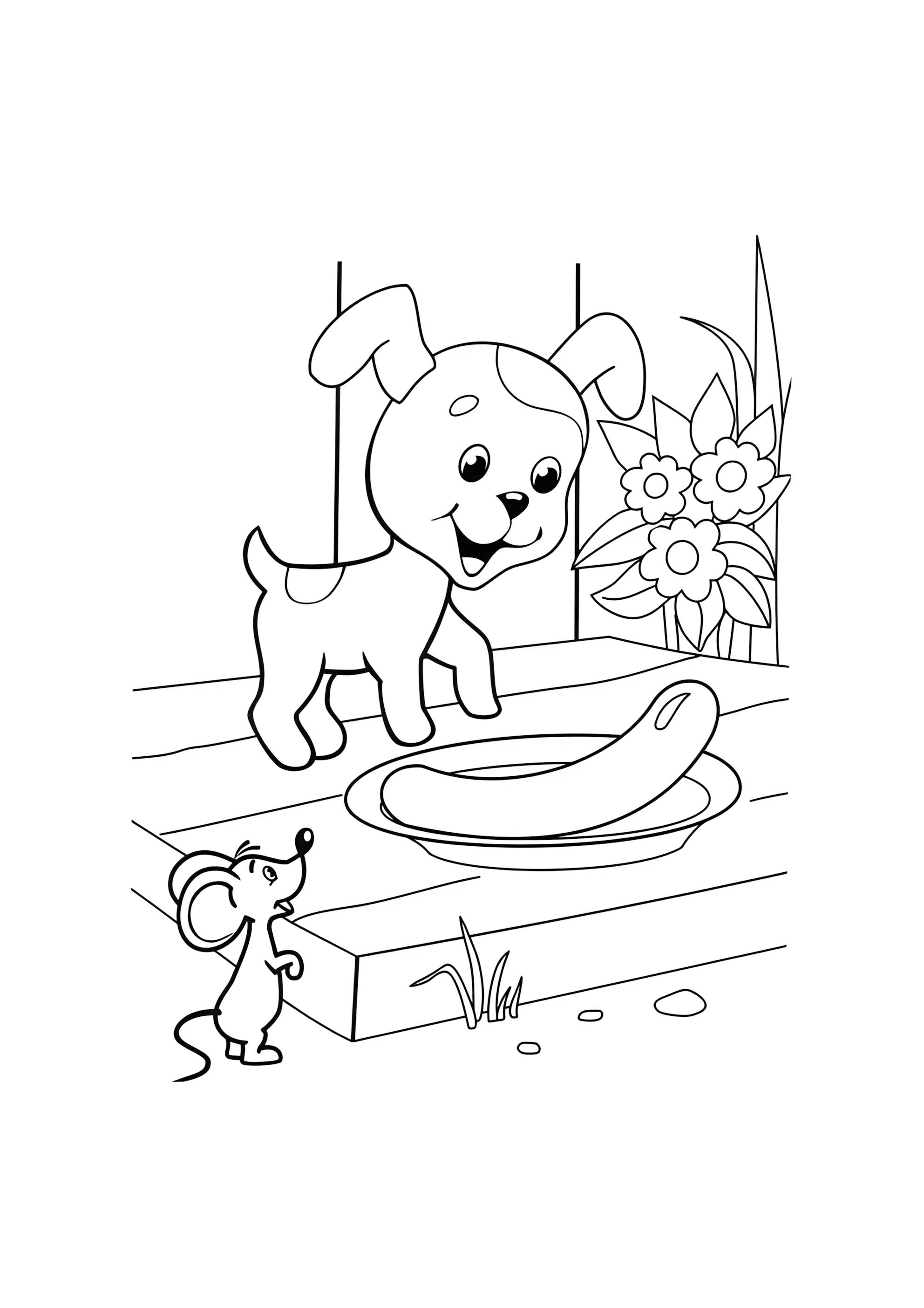 Раскраска Щенок шарик и сосиска (котенок по имени Гав)