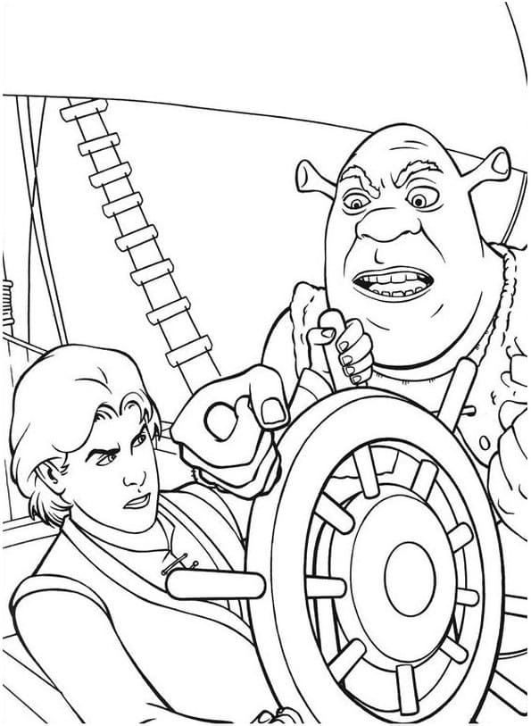 Раскраска Шрек на корабле