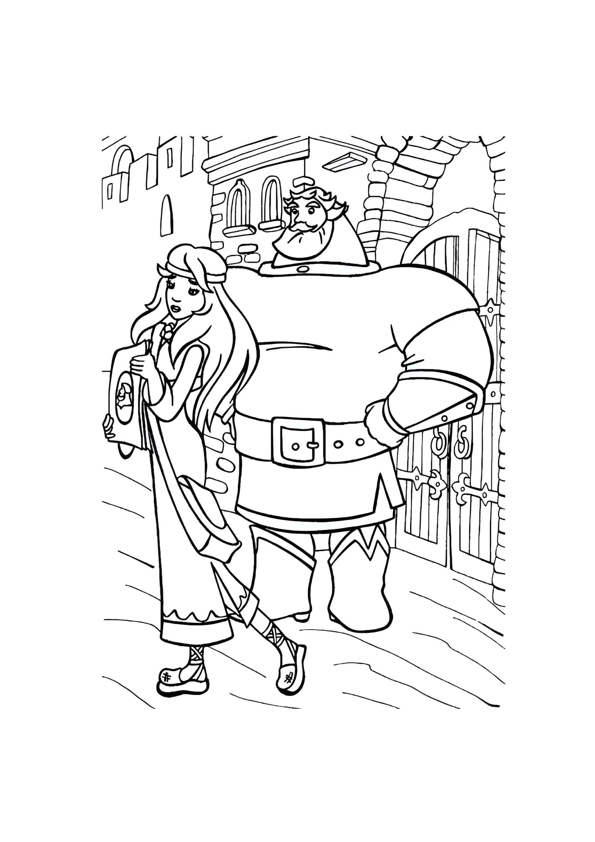 Раскраска Сильный богатырь и его жена