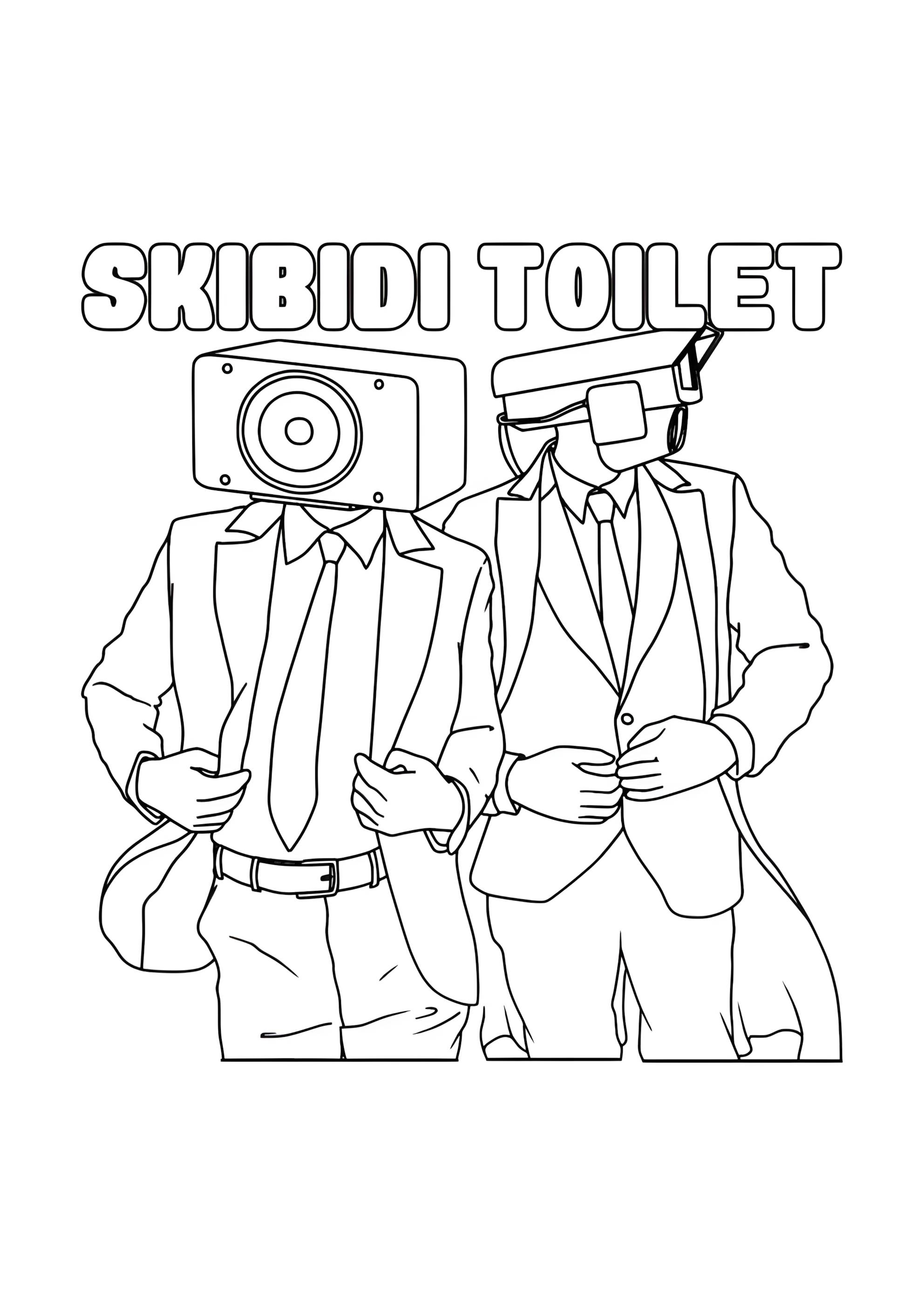 Раскраска Скибиди Туалет спикермэн и камерамэн