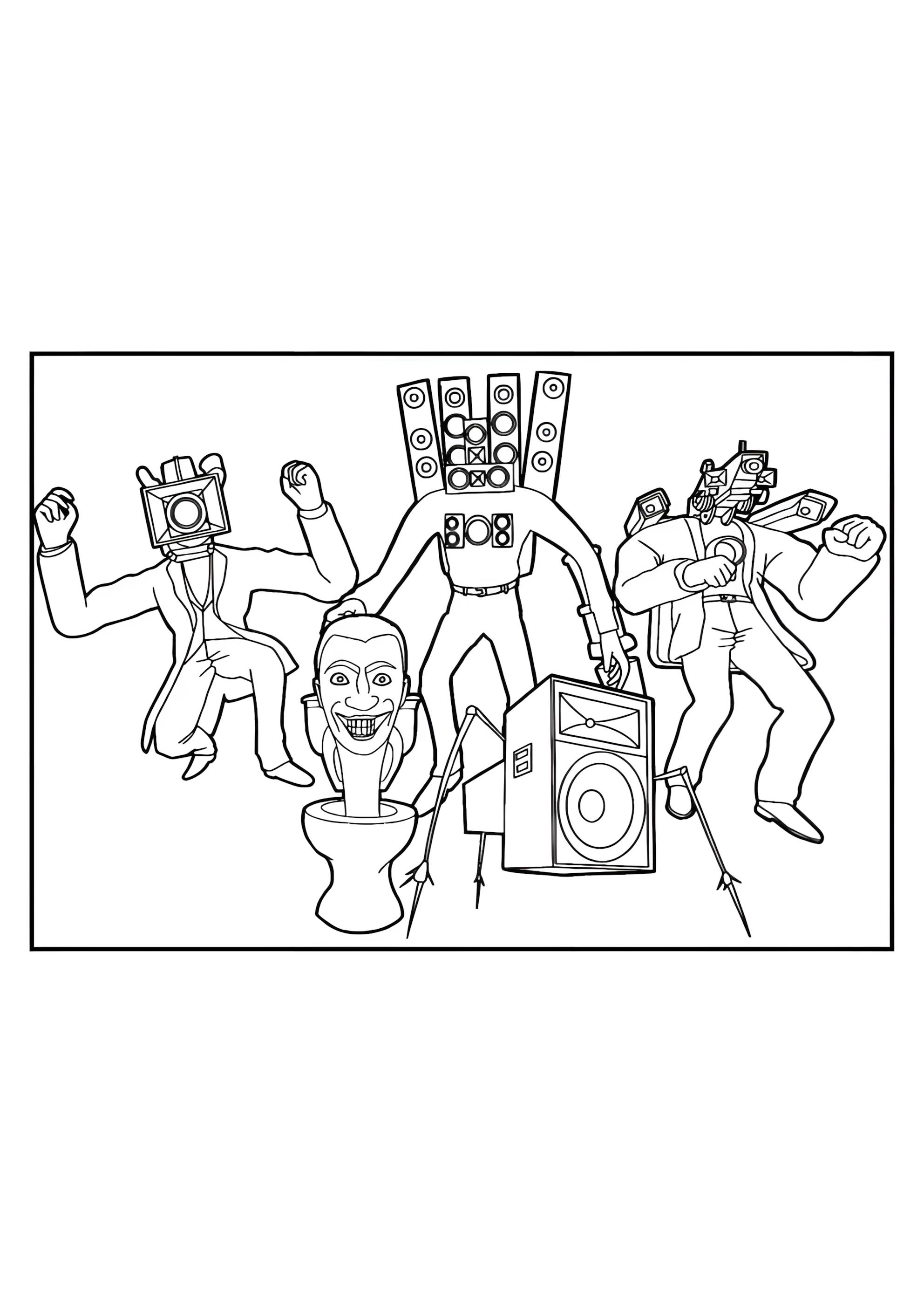 Раскраска Скибиди Туалет вместе