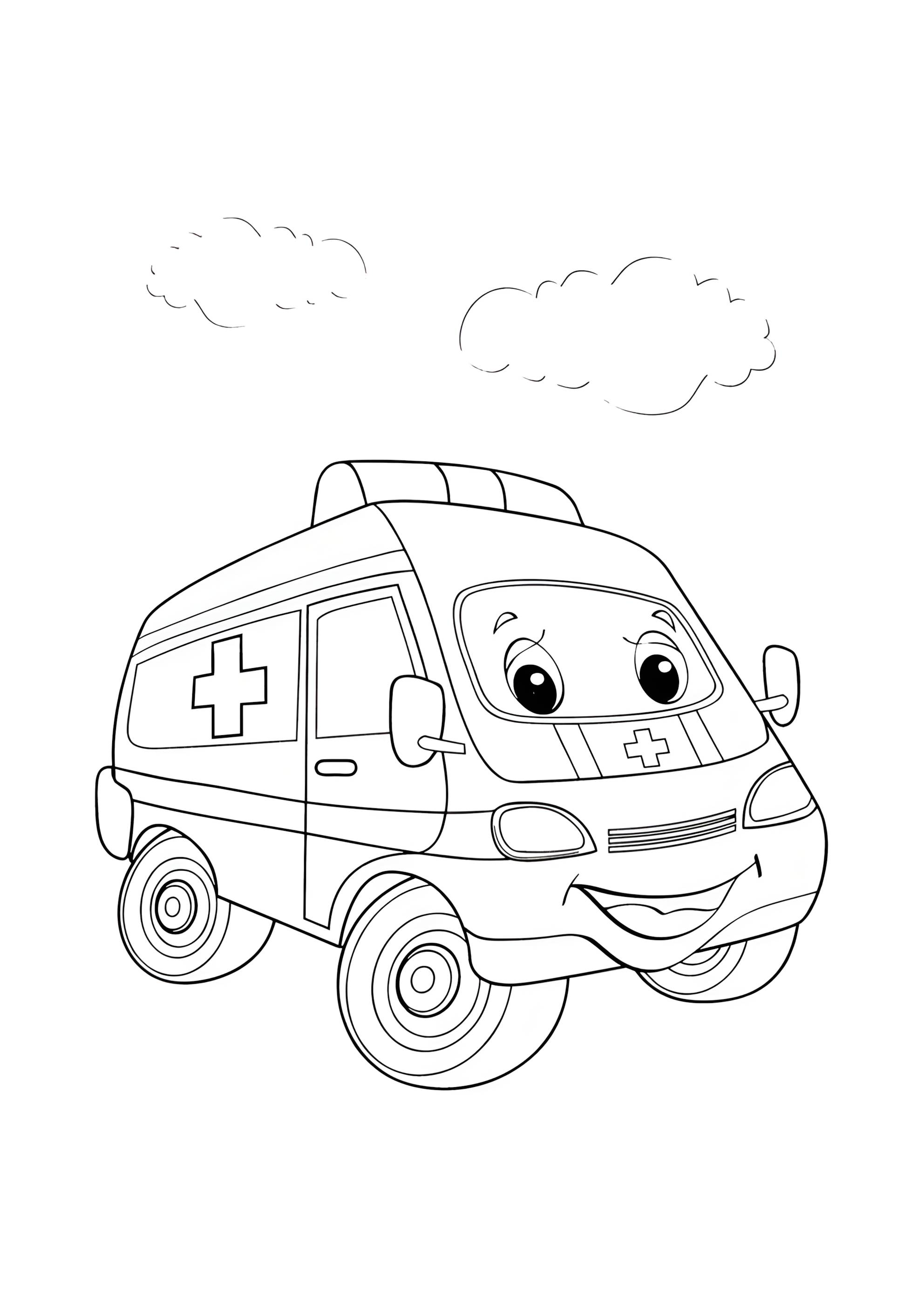 Раскраска Скорая помощь машинка с глазками