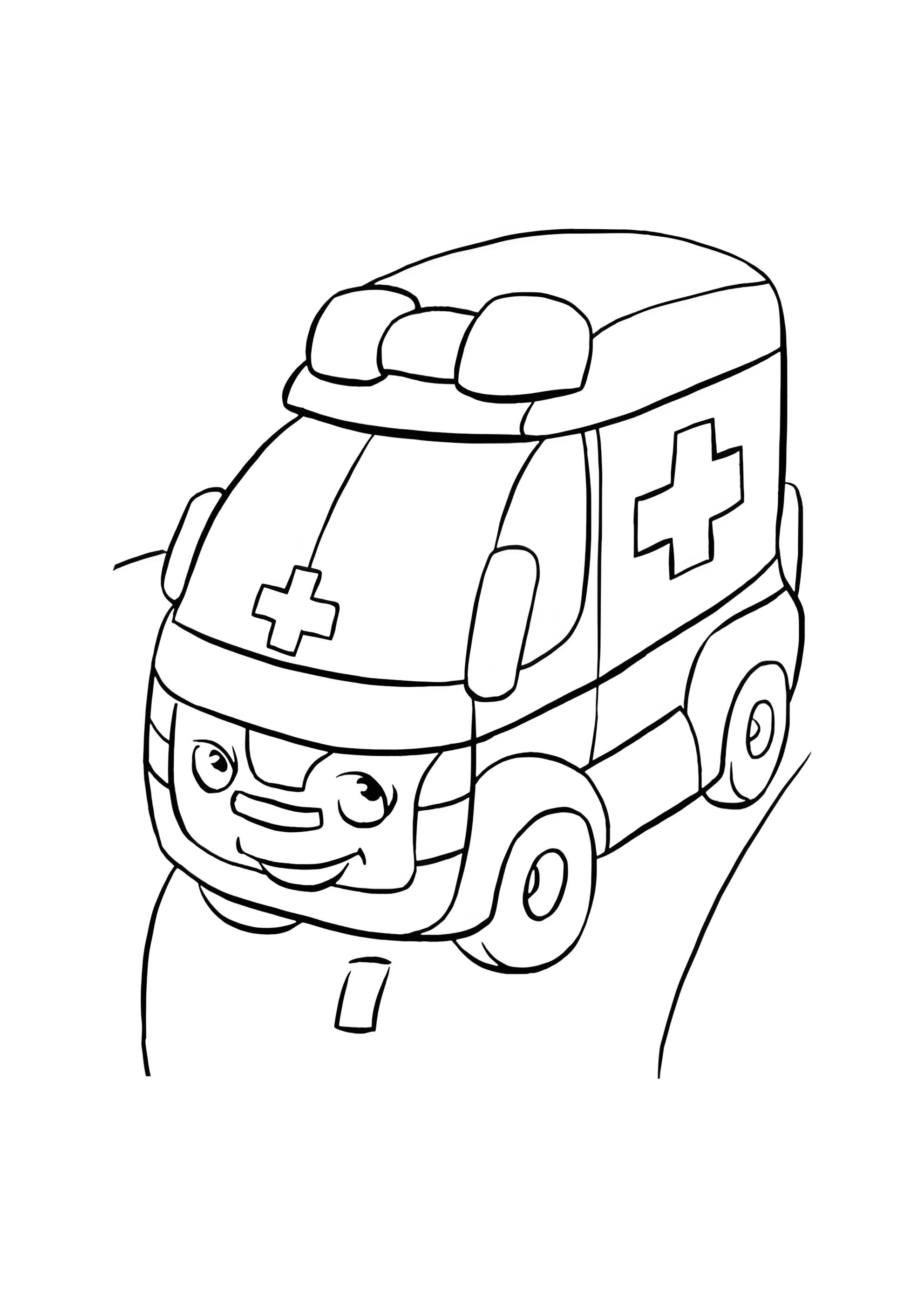 Раскраска Скорая помощь с глазками на дороге