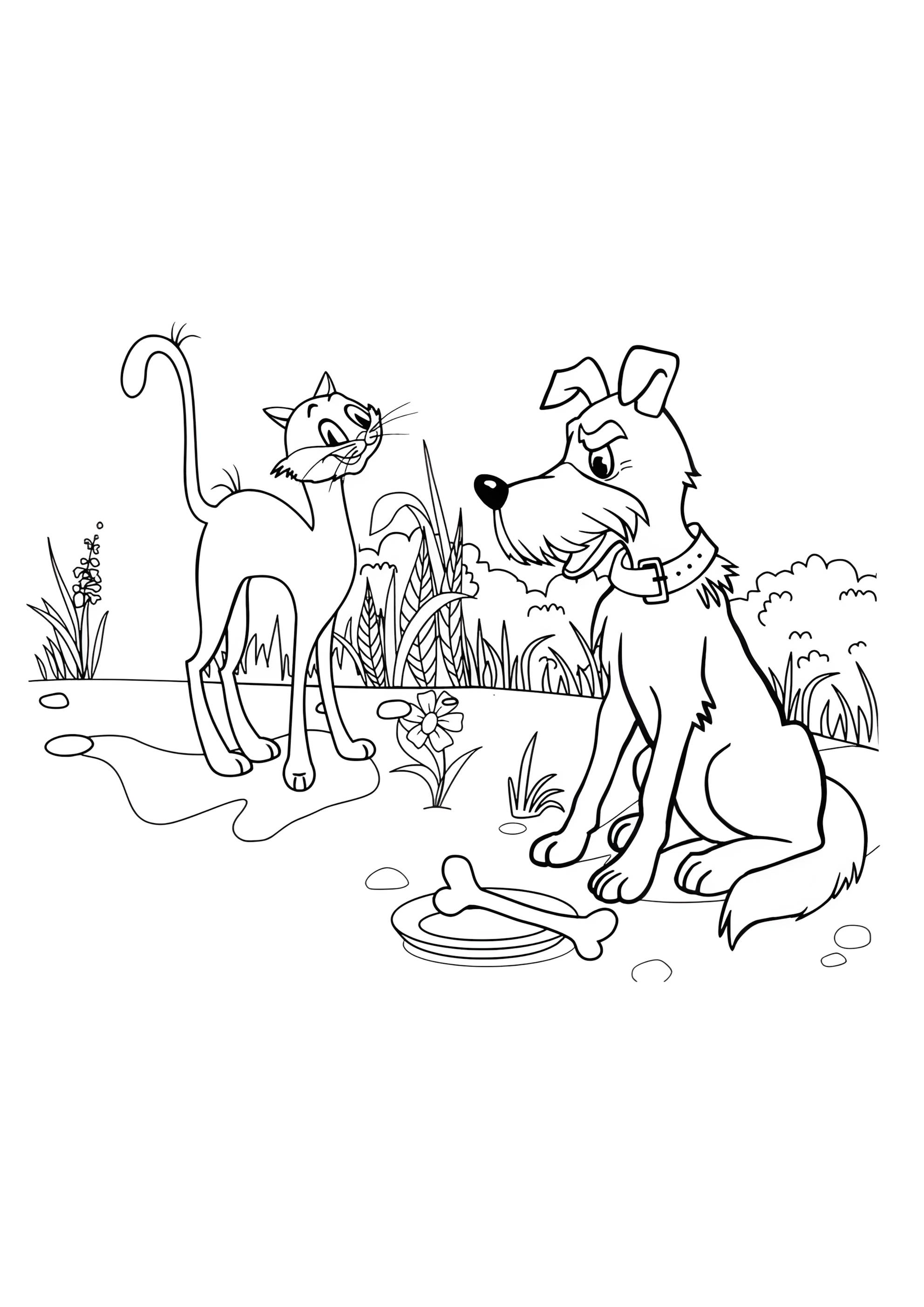 Раскраска Собака и Кот из котенка по имени Гав