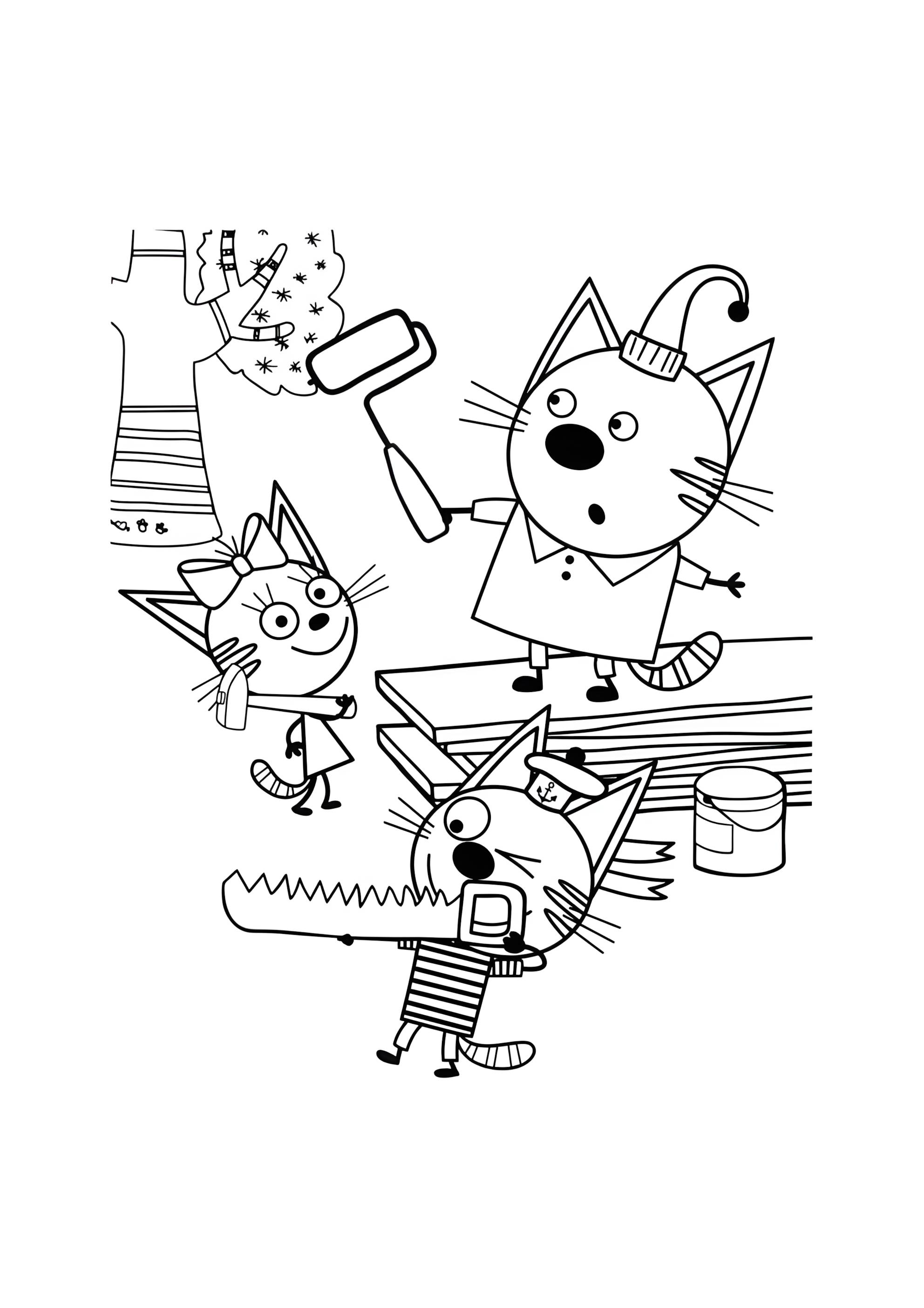 Раскраска Строят дом на дереве