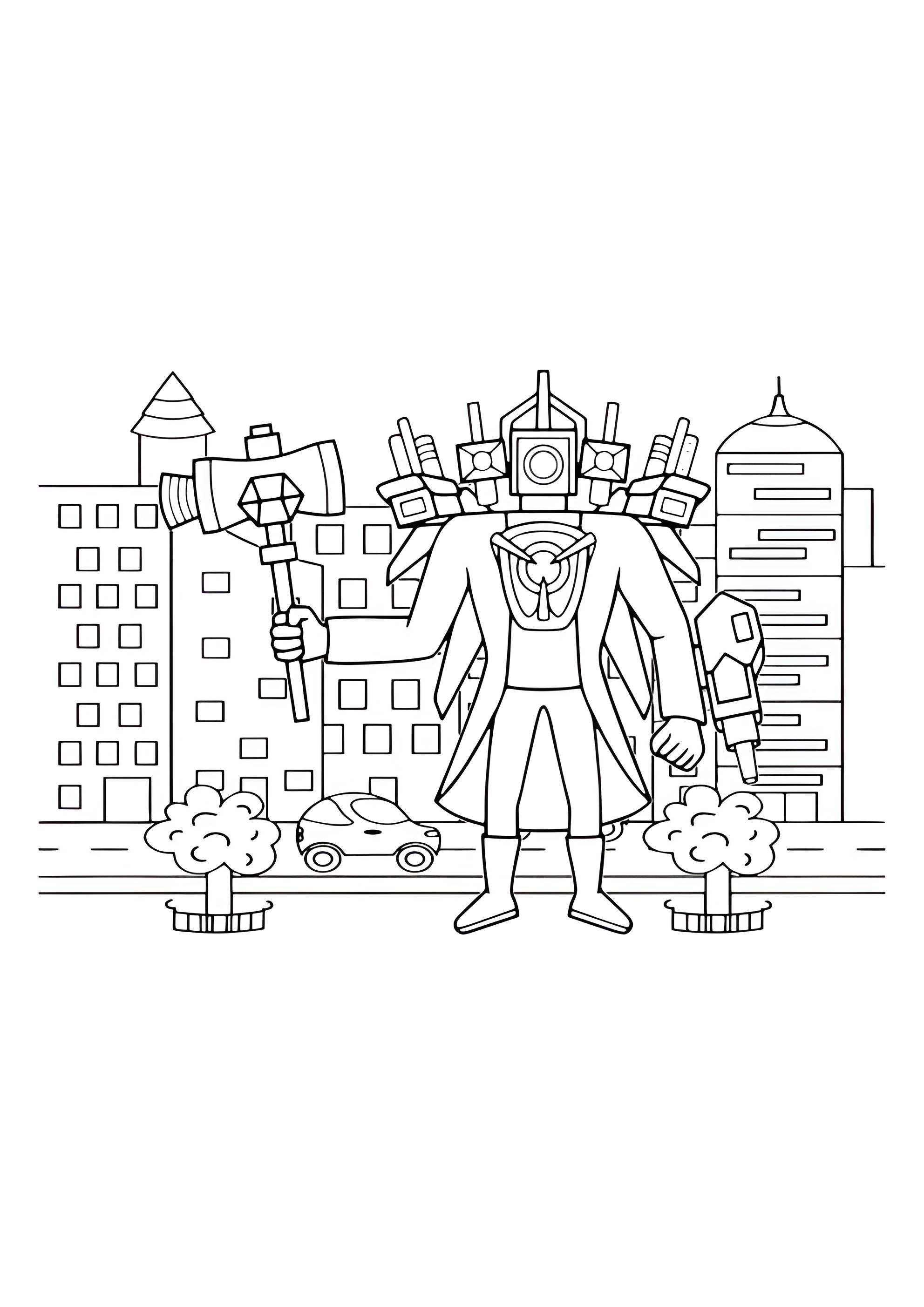 Раскраска Титан КамераМен на улице