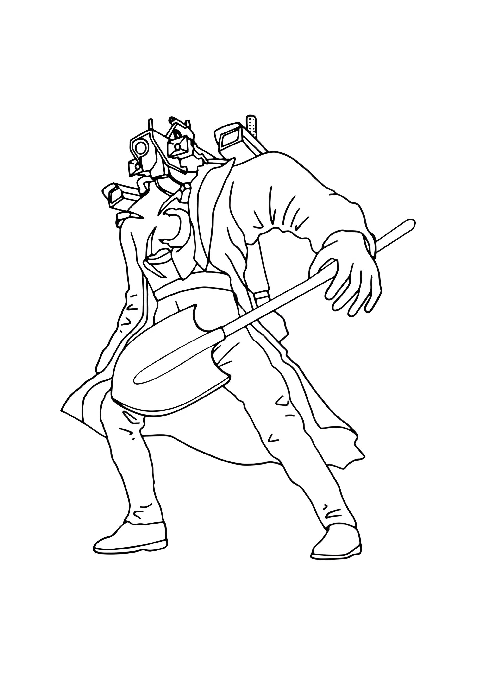 Раскраска Титан КамераМен с лопатой