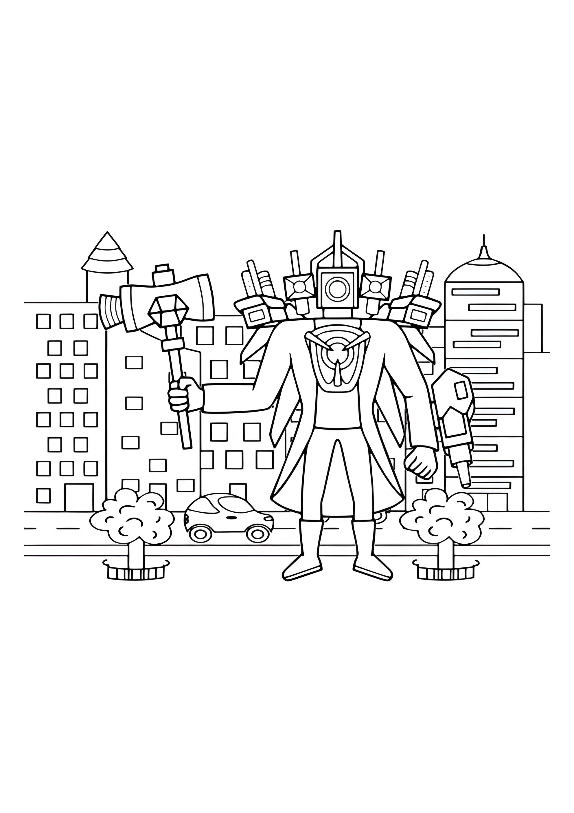 Раскраска Титан КамераМен в городе