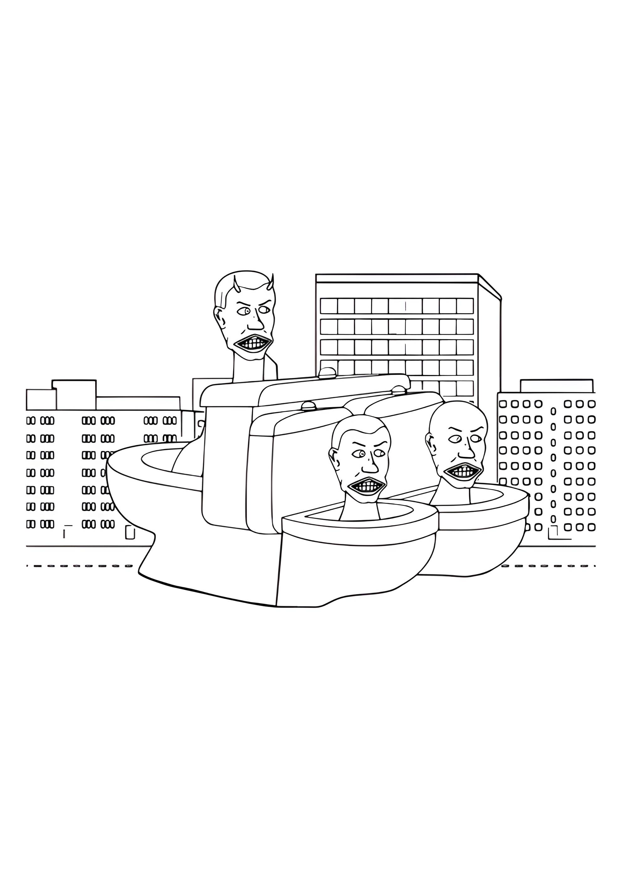 Раскраска Трехместный гигантский туалет Skibidi (Триплет)