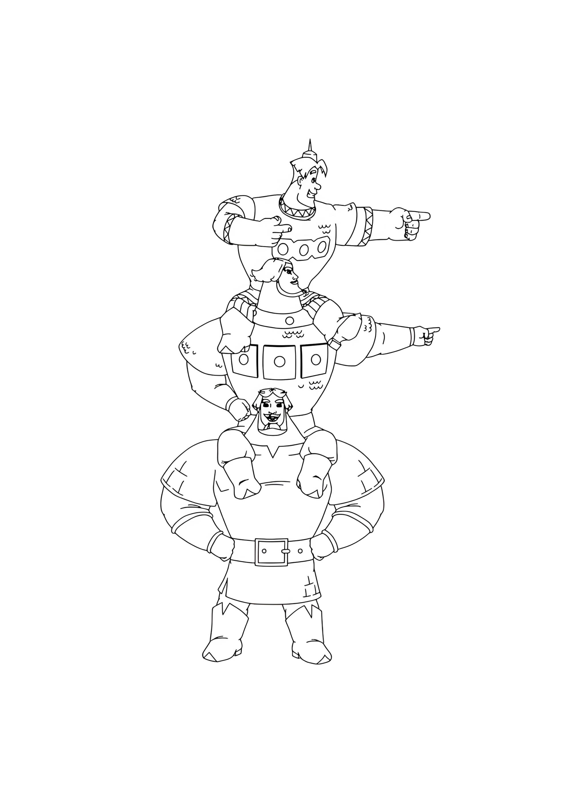 Раскраска Три Богатыря три друга