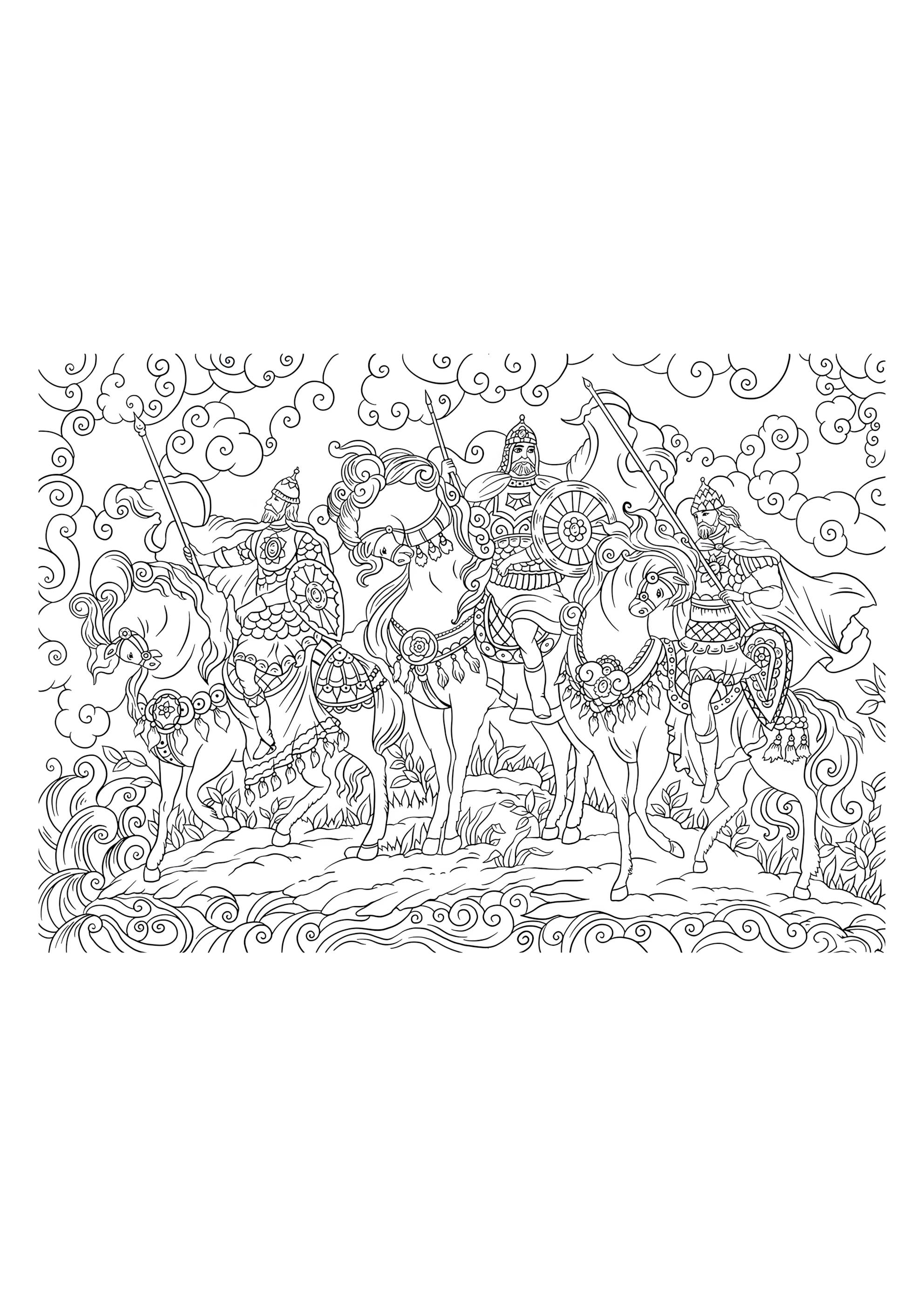 Раскраска Три богатыря