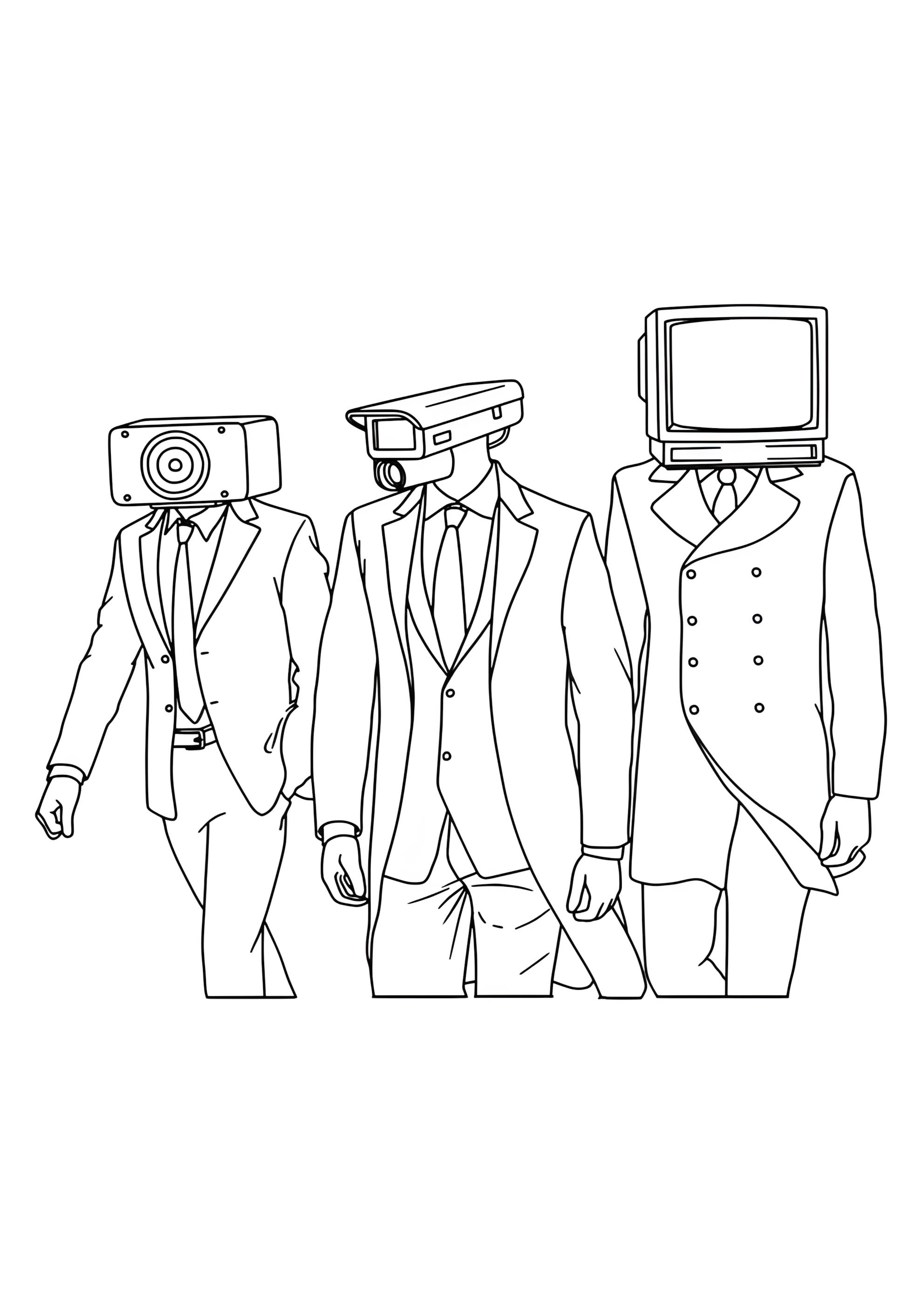 Раскраска Тв-мэн Камера-мэн и спикер-мэн
