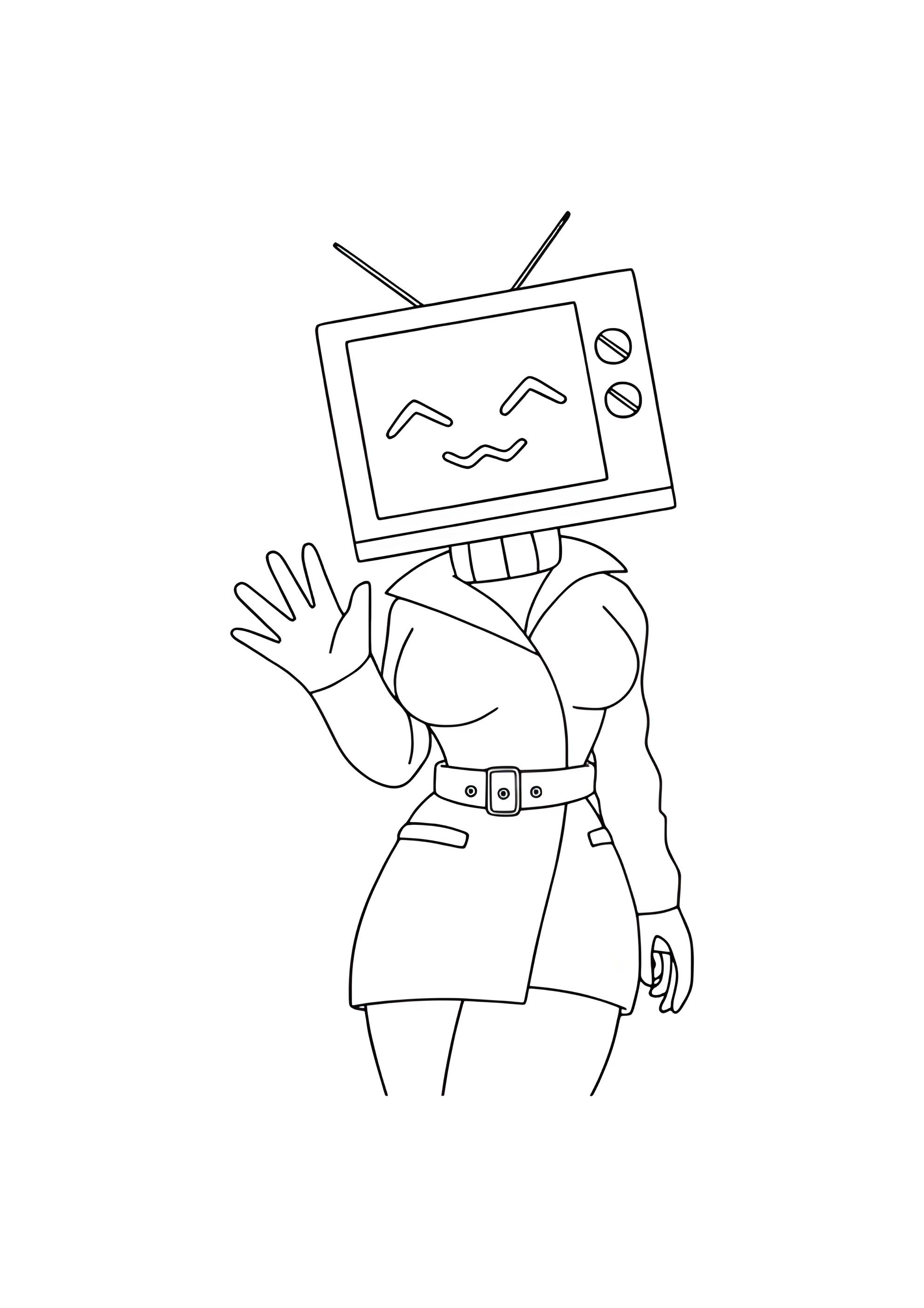 Раскраска ТВ Вумен машет ручкой