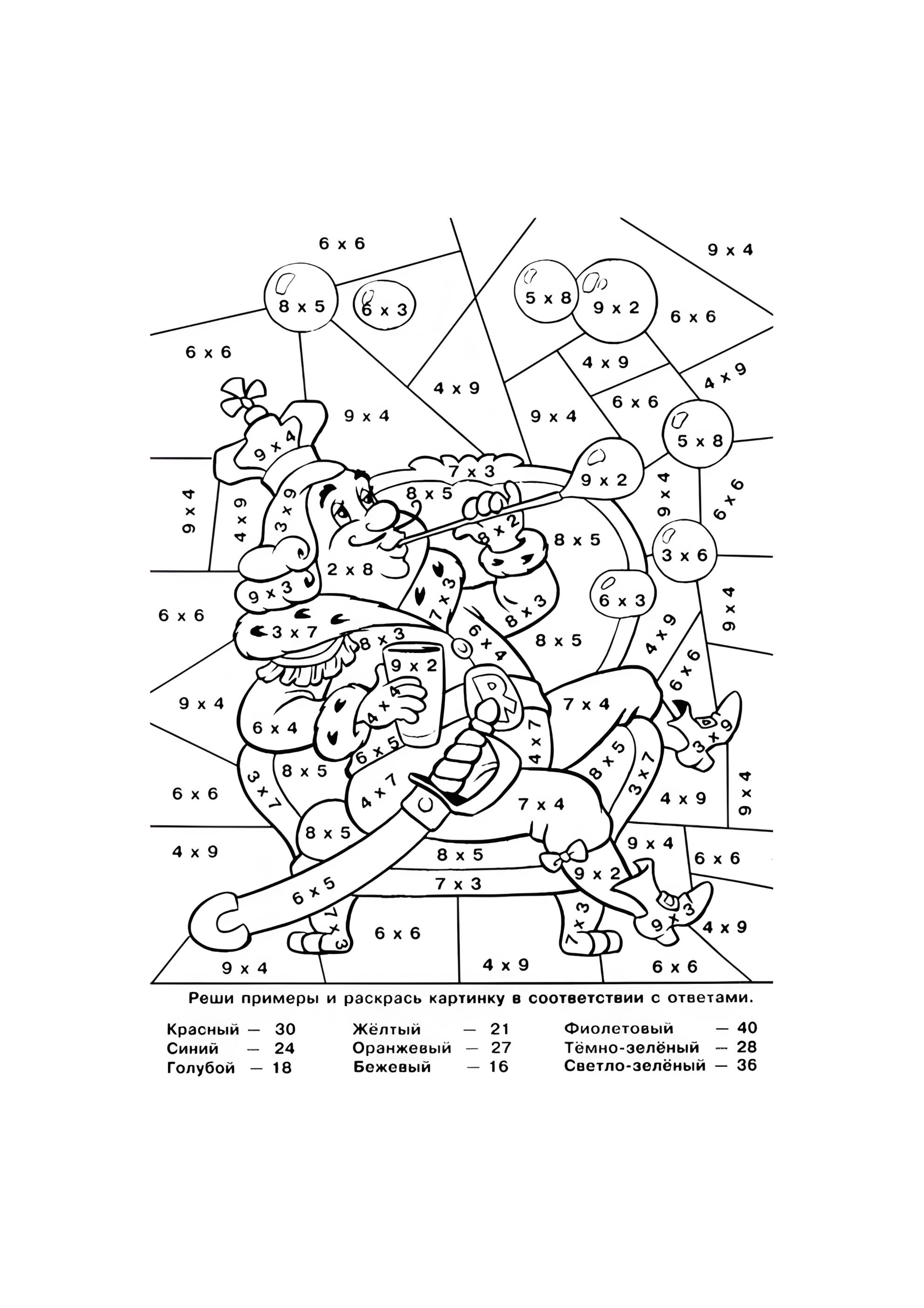 Раскраска Умножение математика. Раскраска по номерам