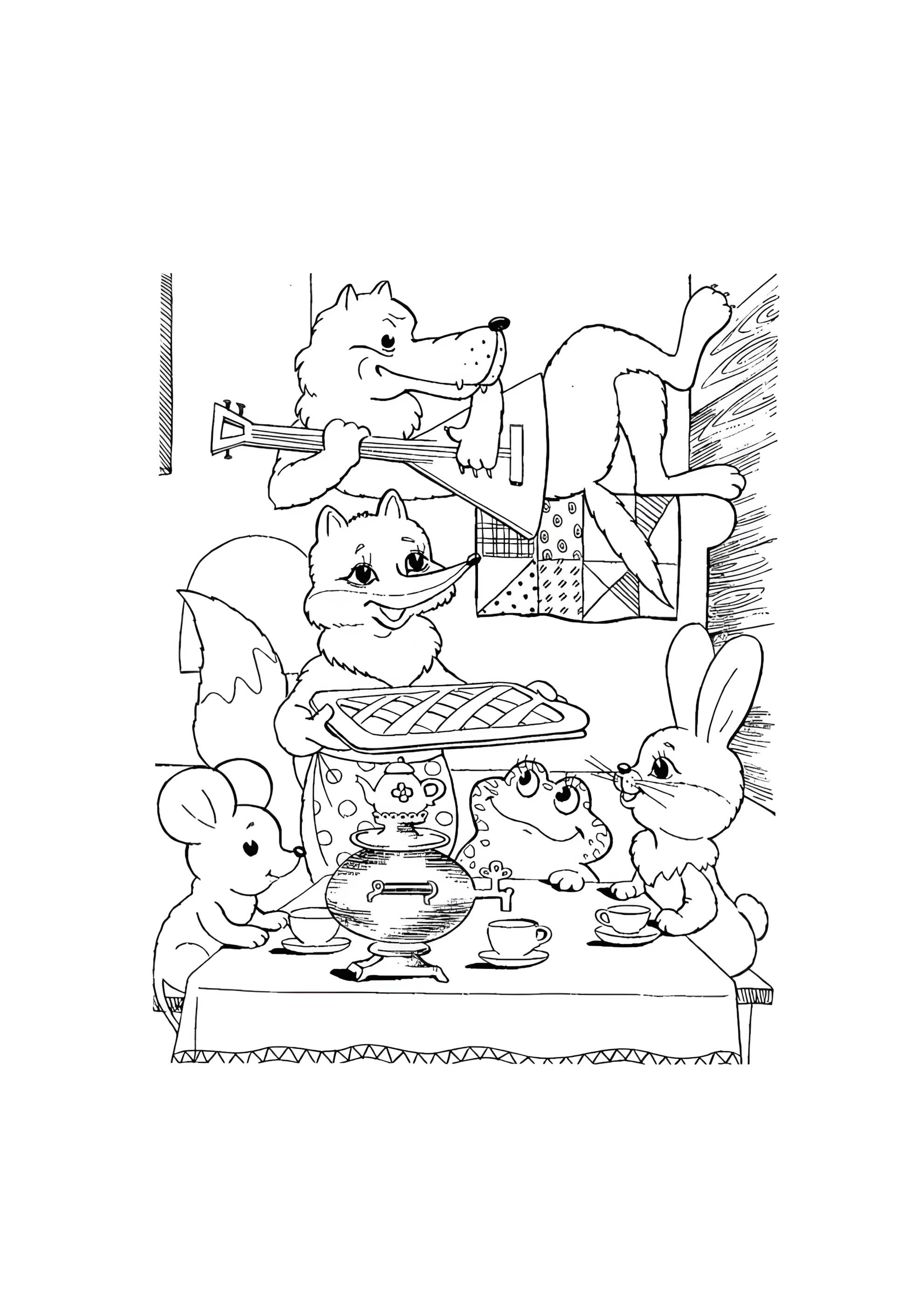 Раскраска Все живут в Теремке