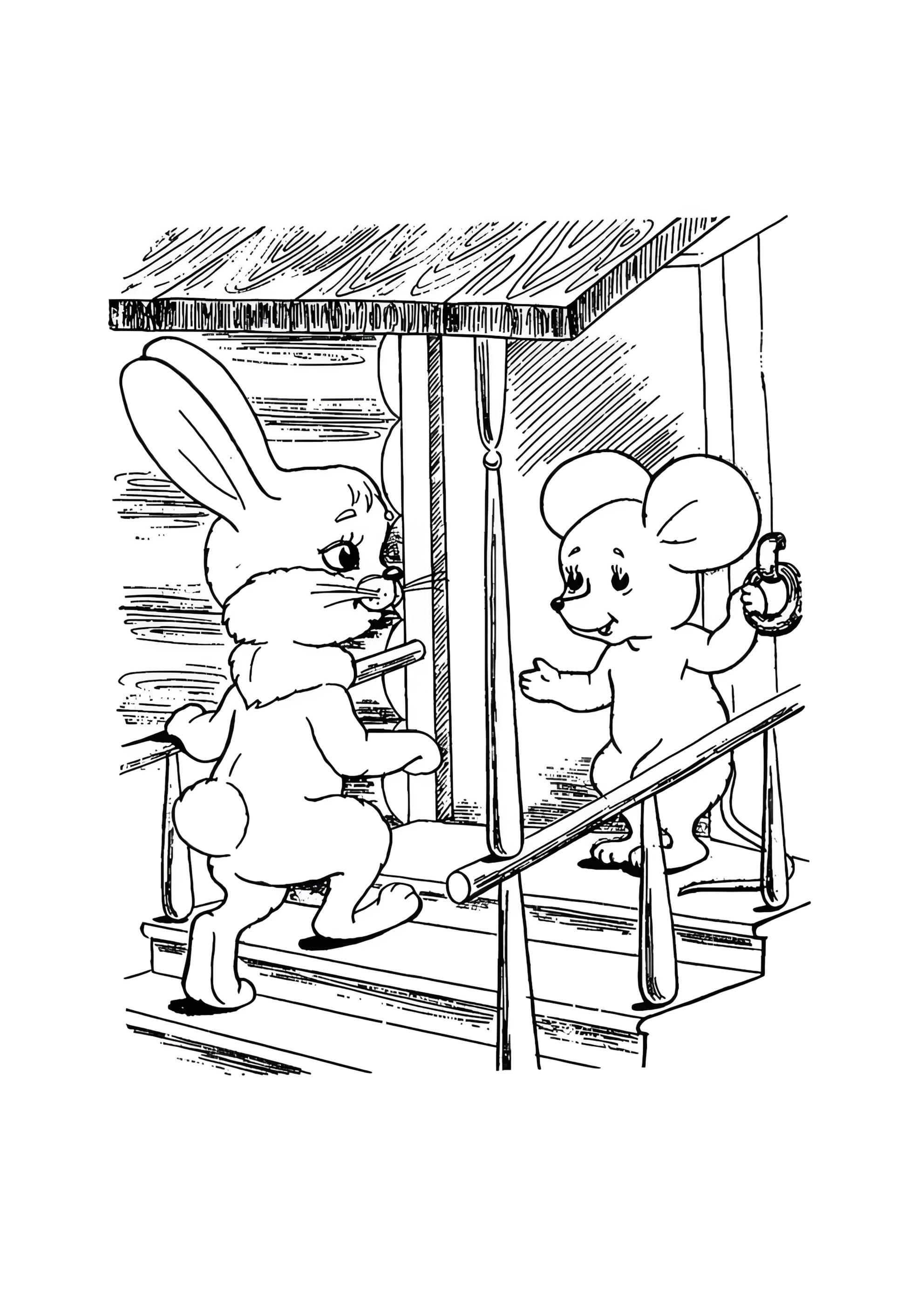 Раскраска Зайчик в Теремок пришел