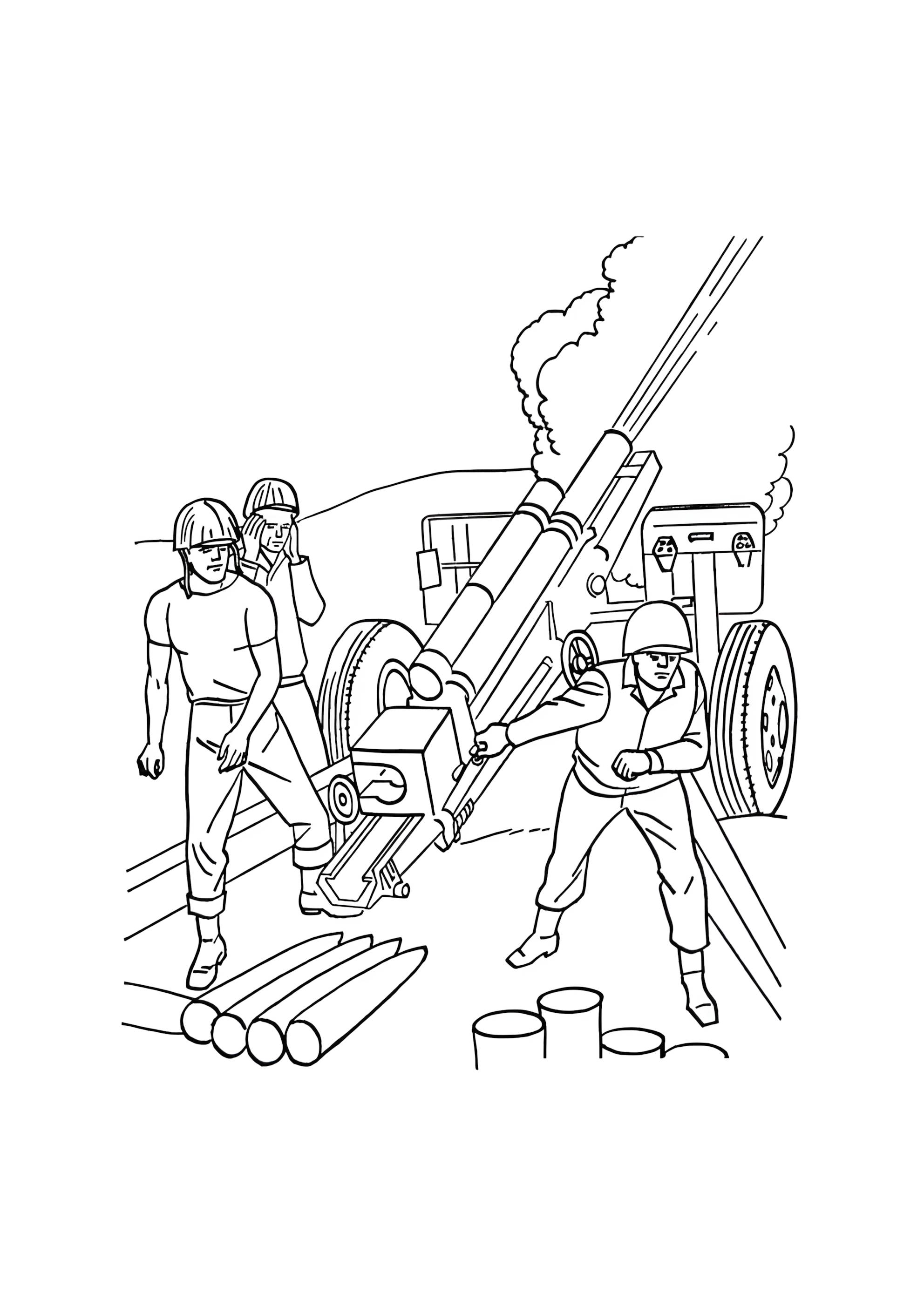 Раскраска Артиллерист стреляет