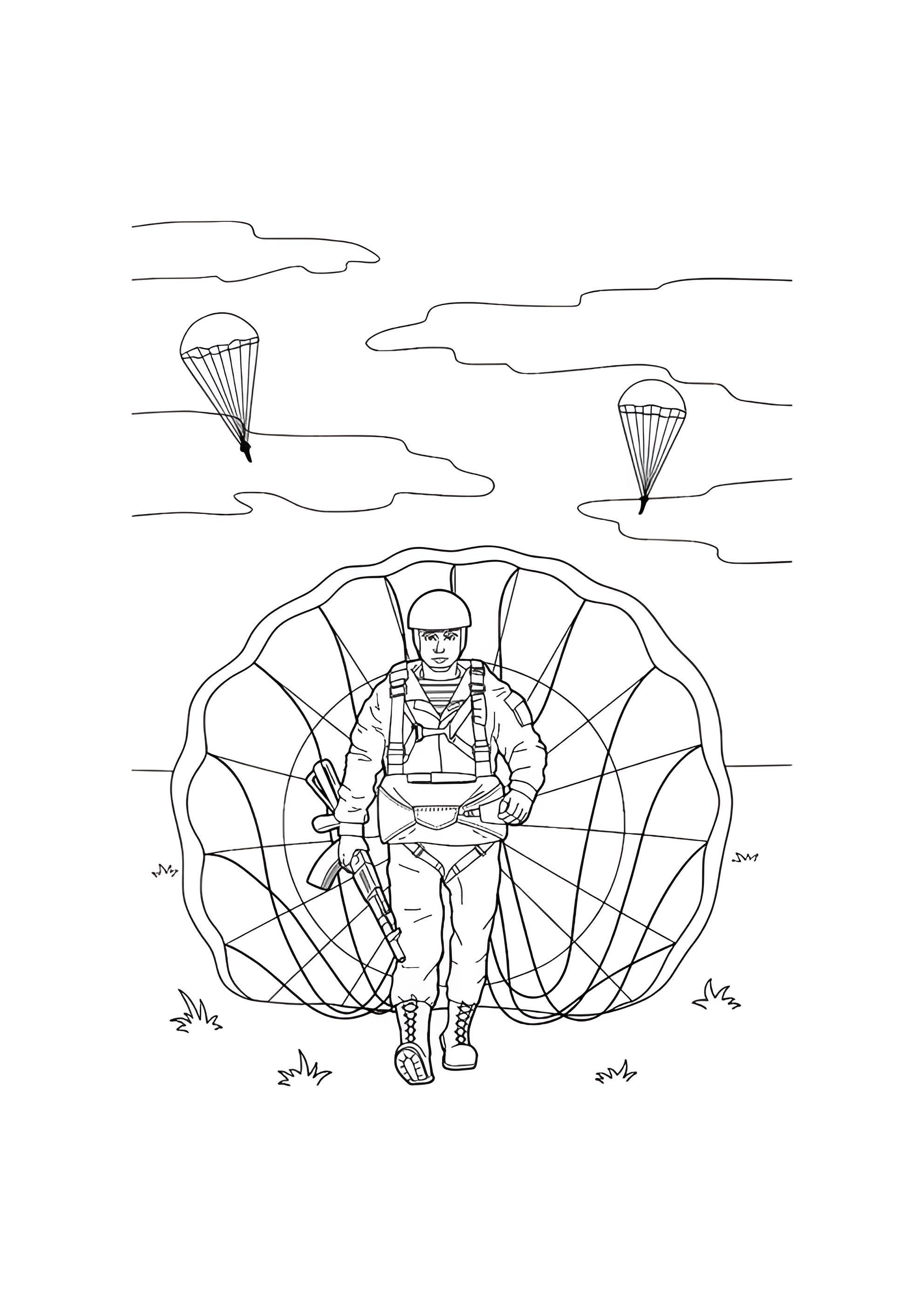 Раскраска Десантник с парашютом