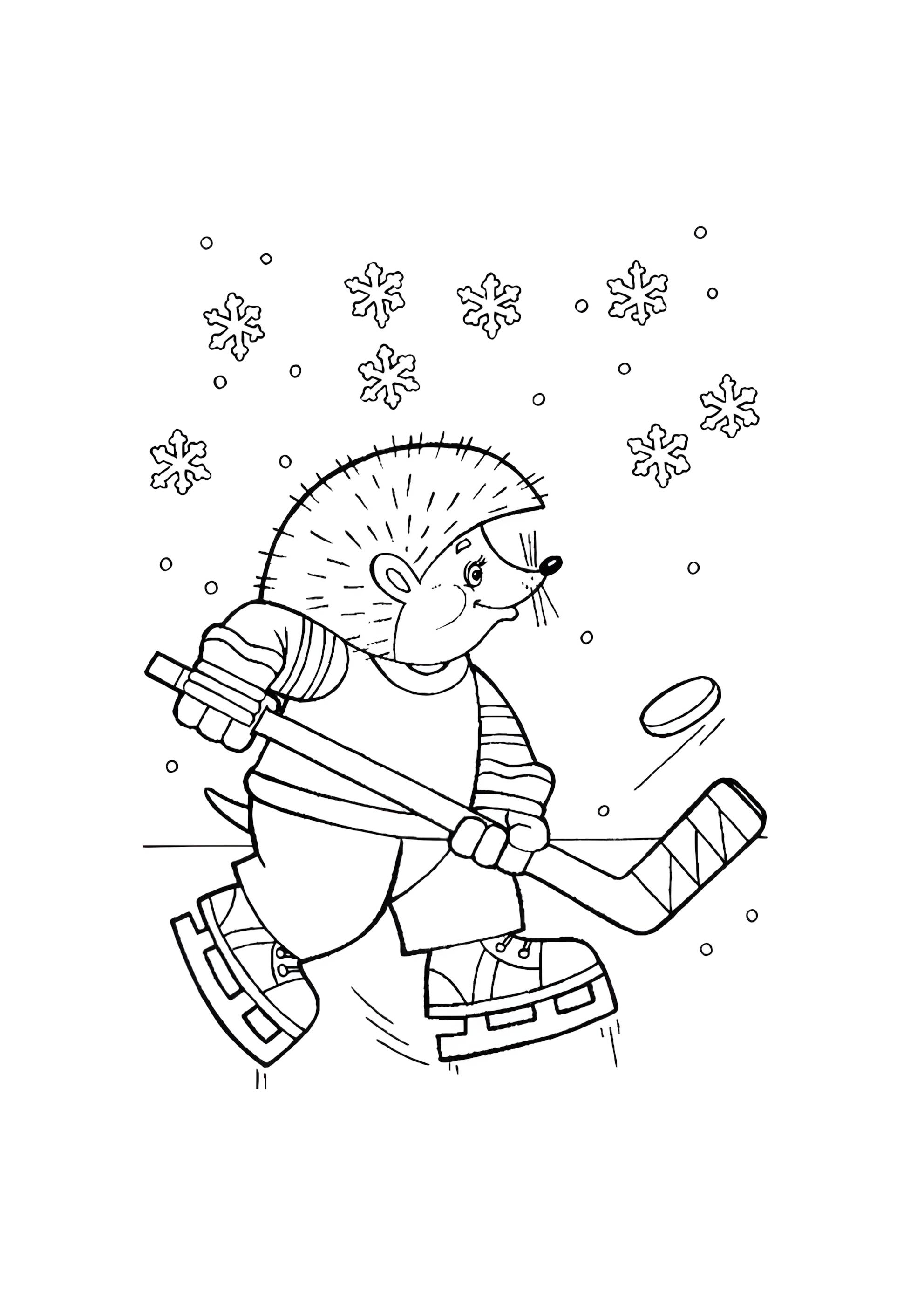 Раскраска Ежик хоккей