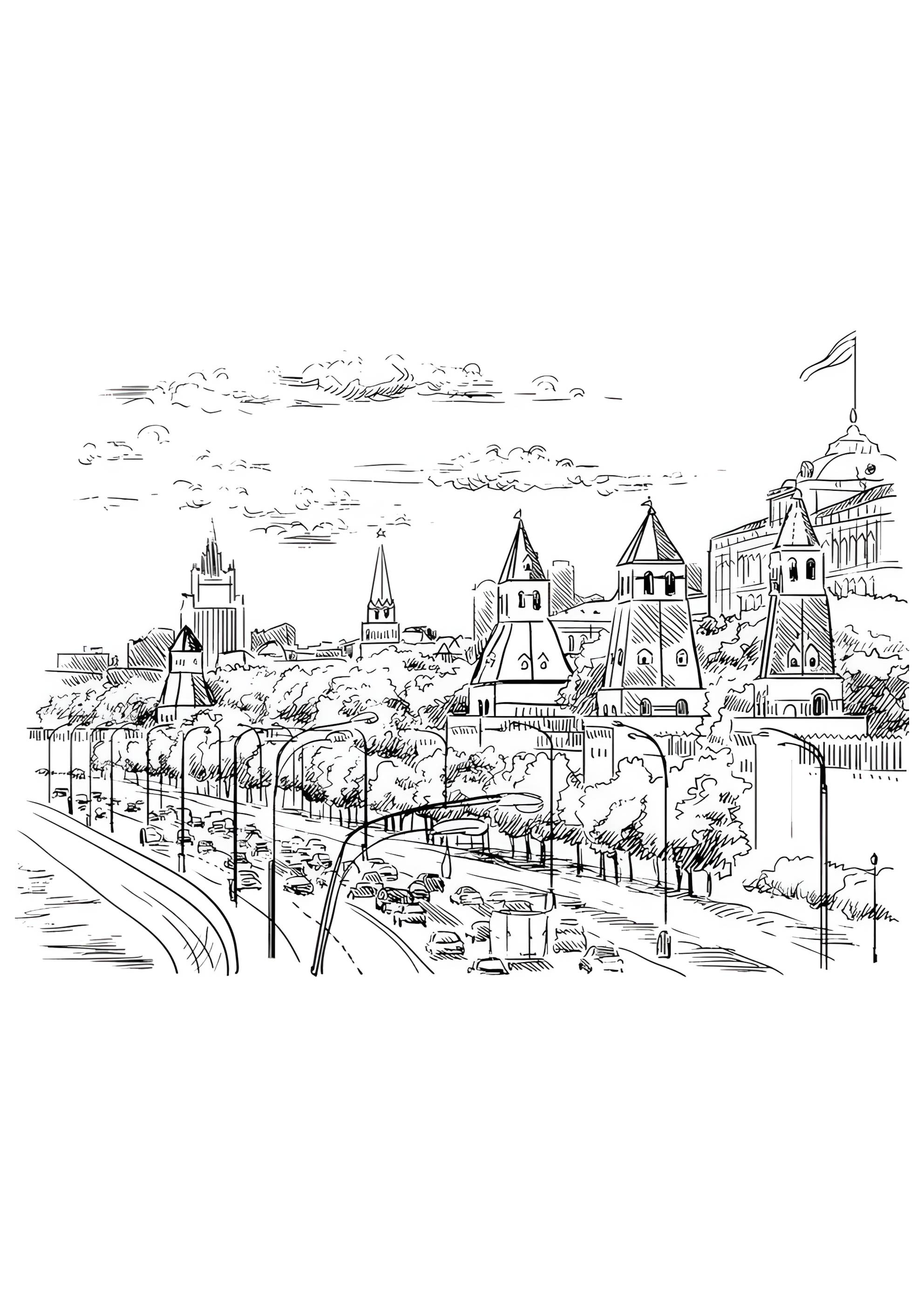 Раскраска Главная улица Москвы