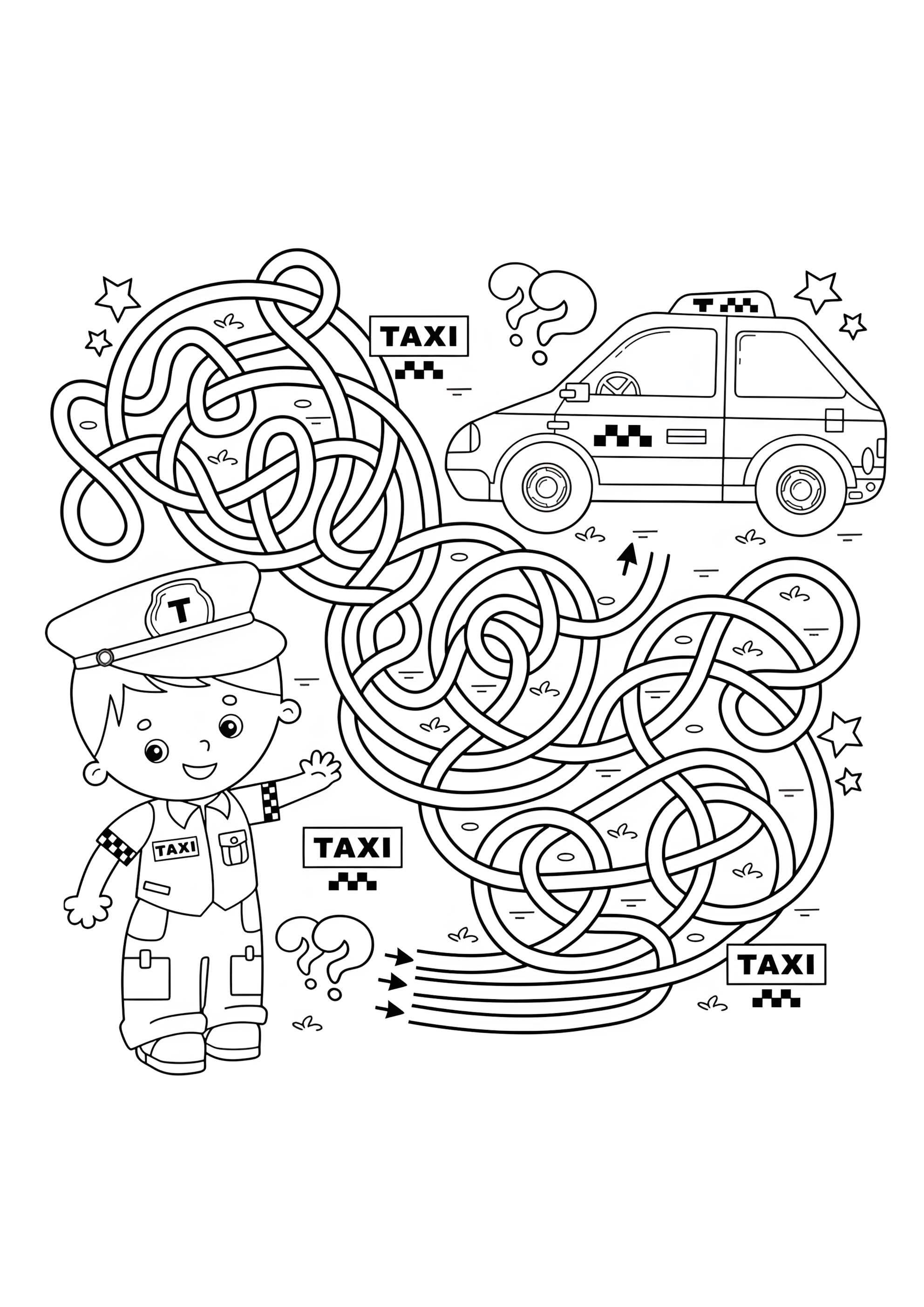 Раскраска Лабиринт и таксист