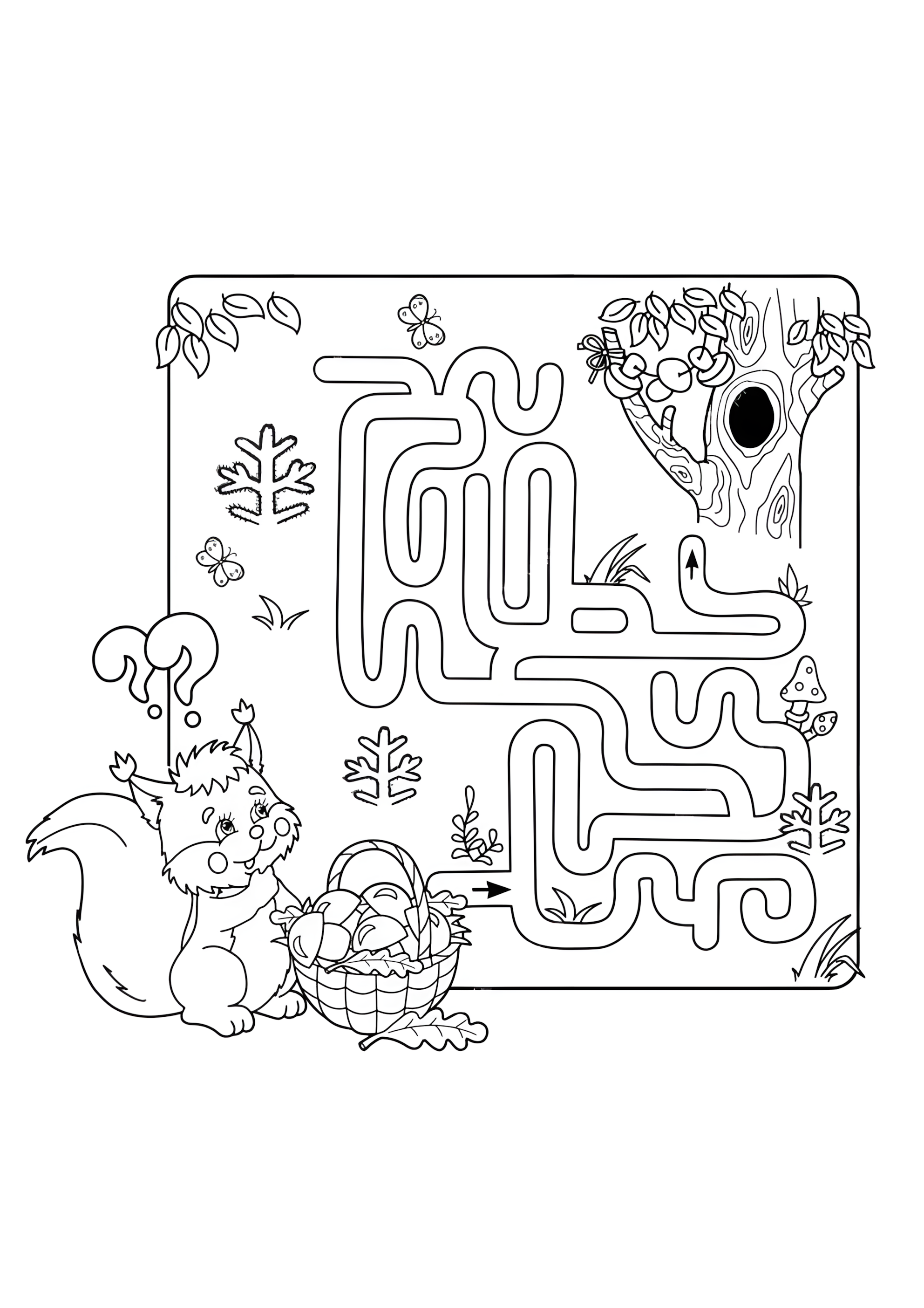 Раскраска Лабиринт с белкой