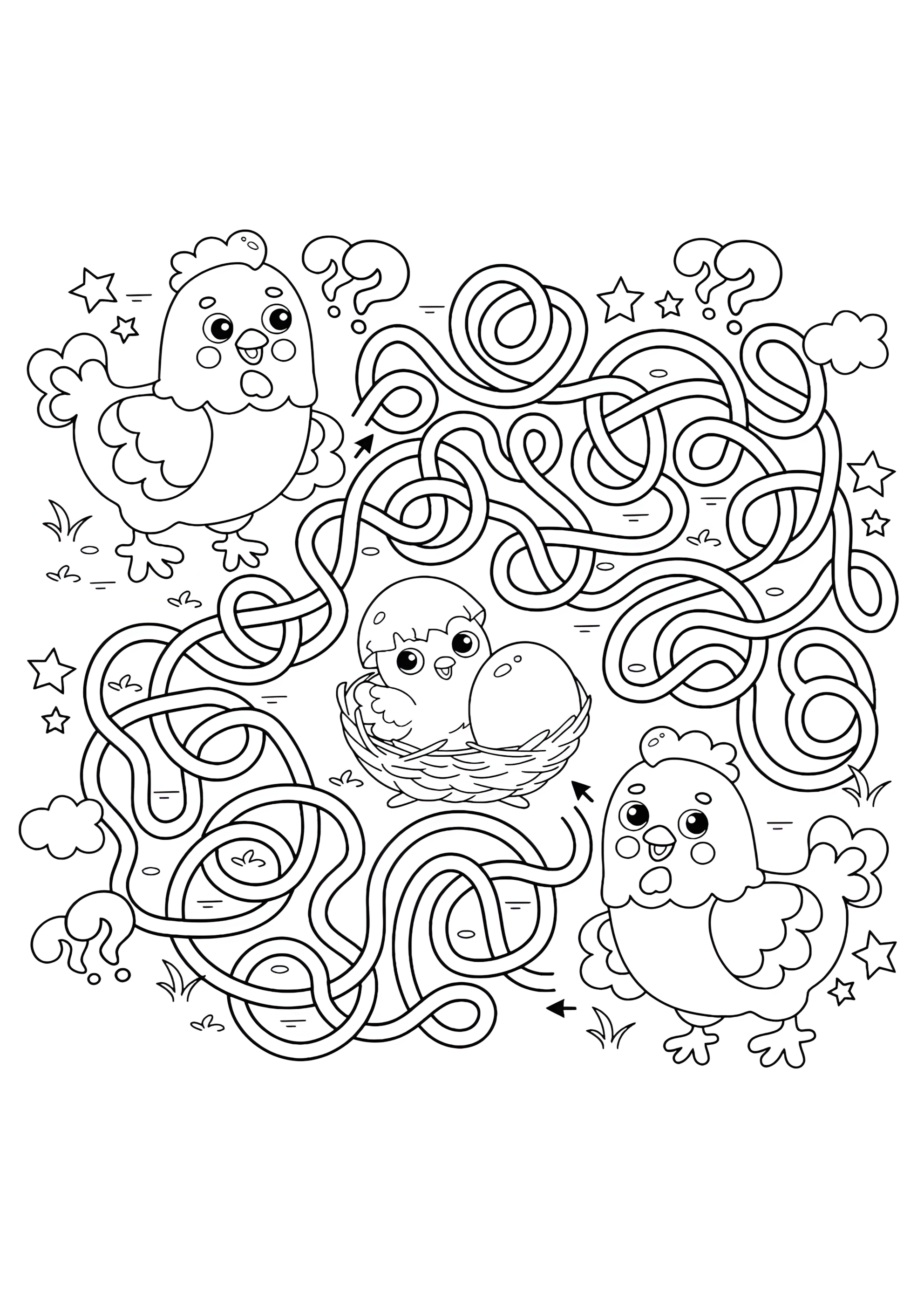 Раскраска Лабиринт с цыплятами