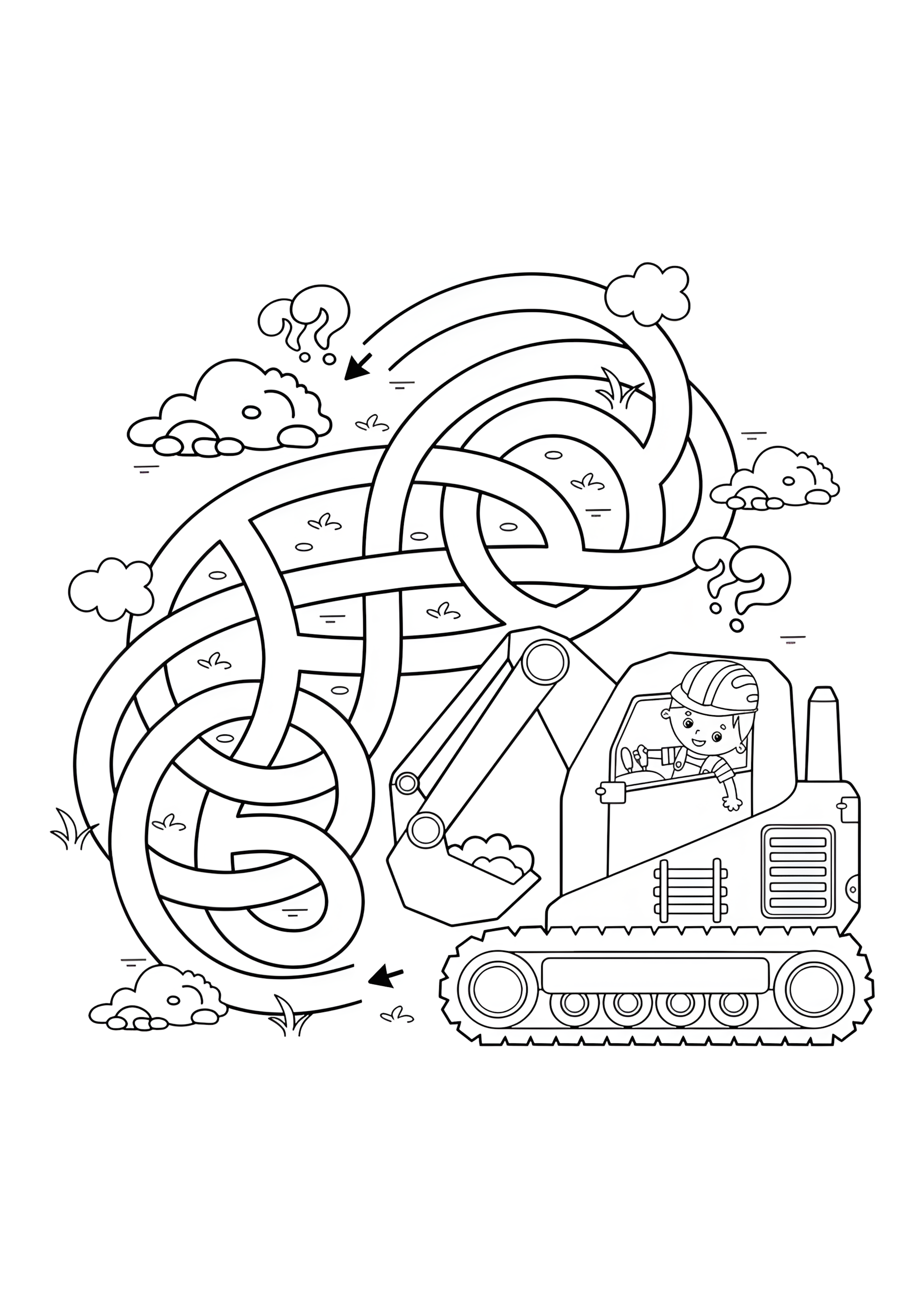 Раскраска Лабиринт с Экскаватором