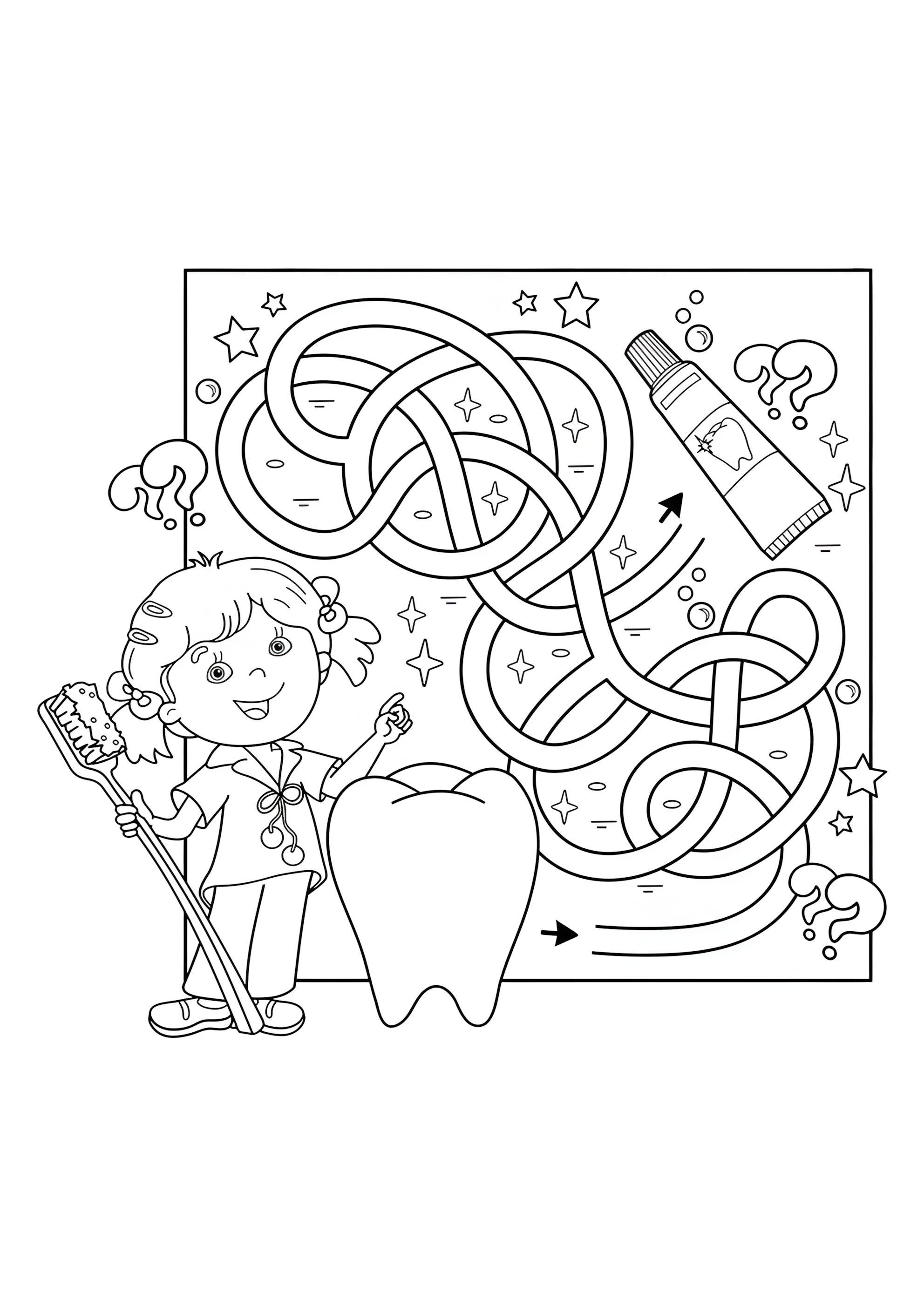 Раскраска Лабиринт стоматолог и зуб