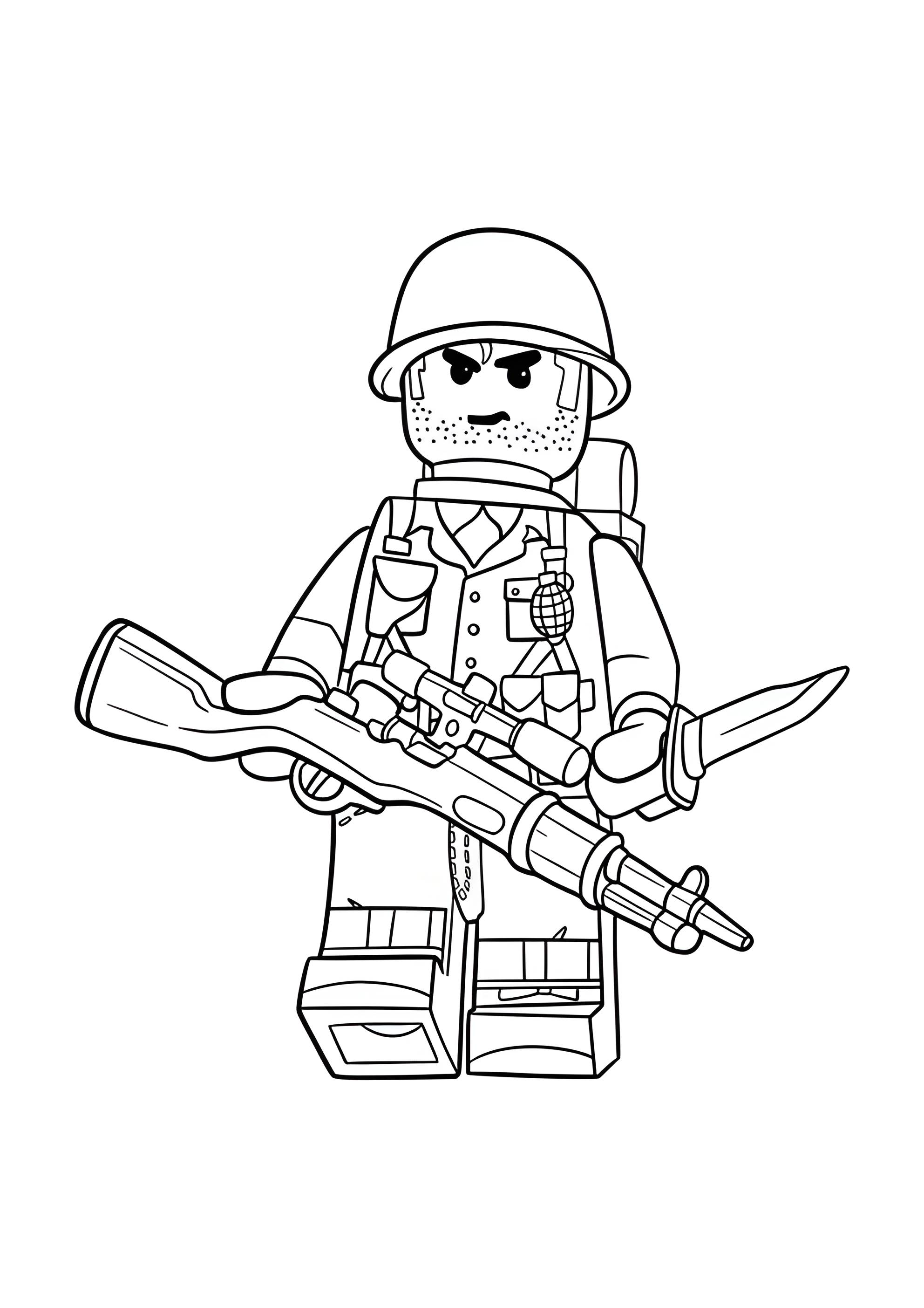 Раскраска Лего солдат с винтовкой