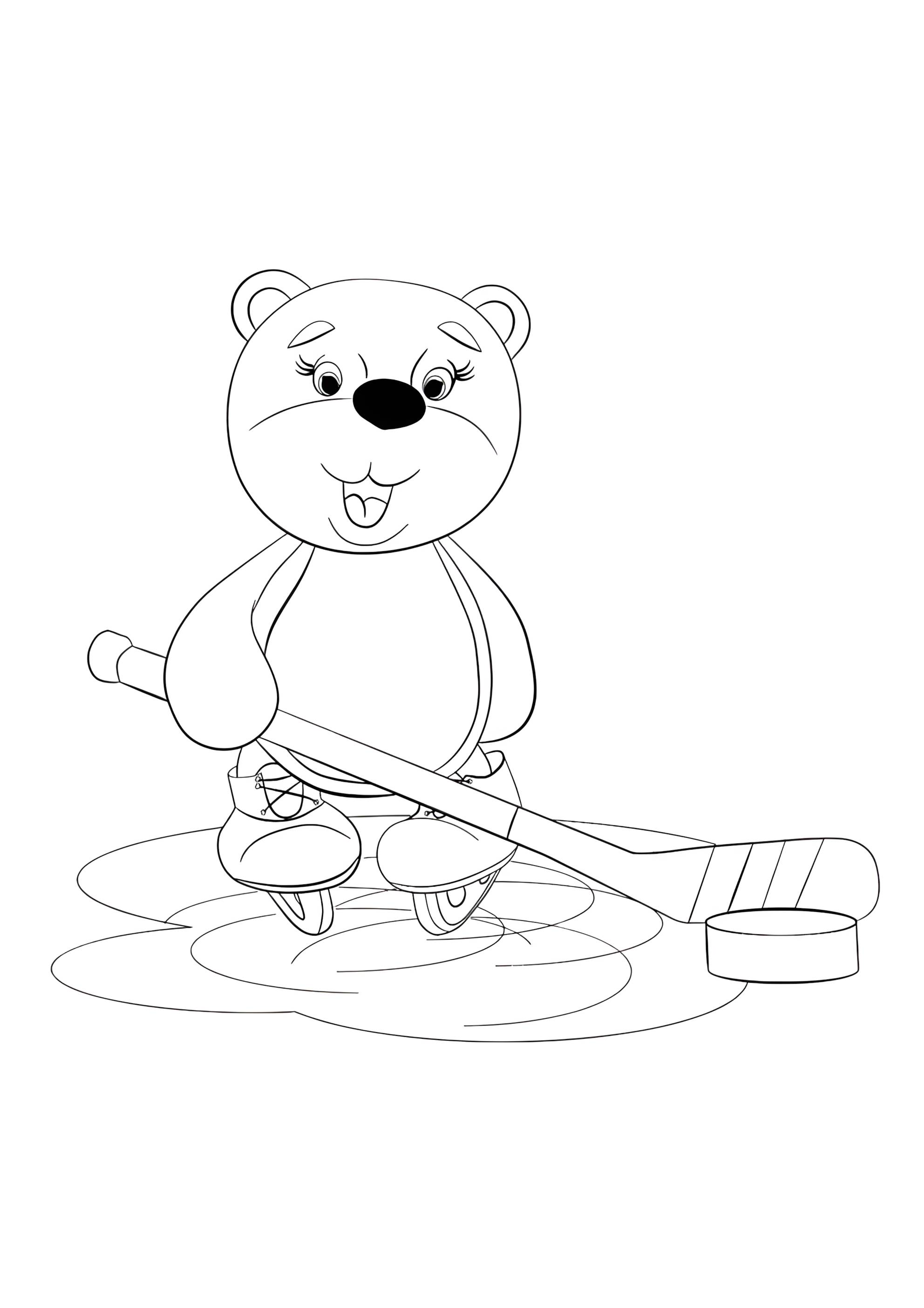 Раскраска Медведь хоккей