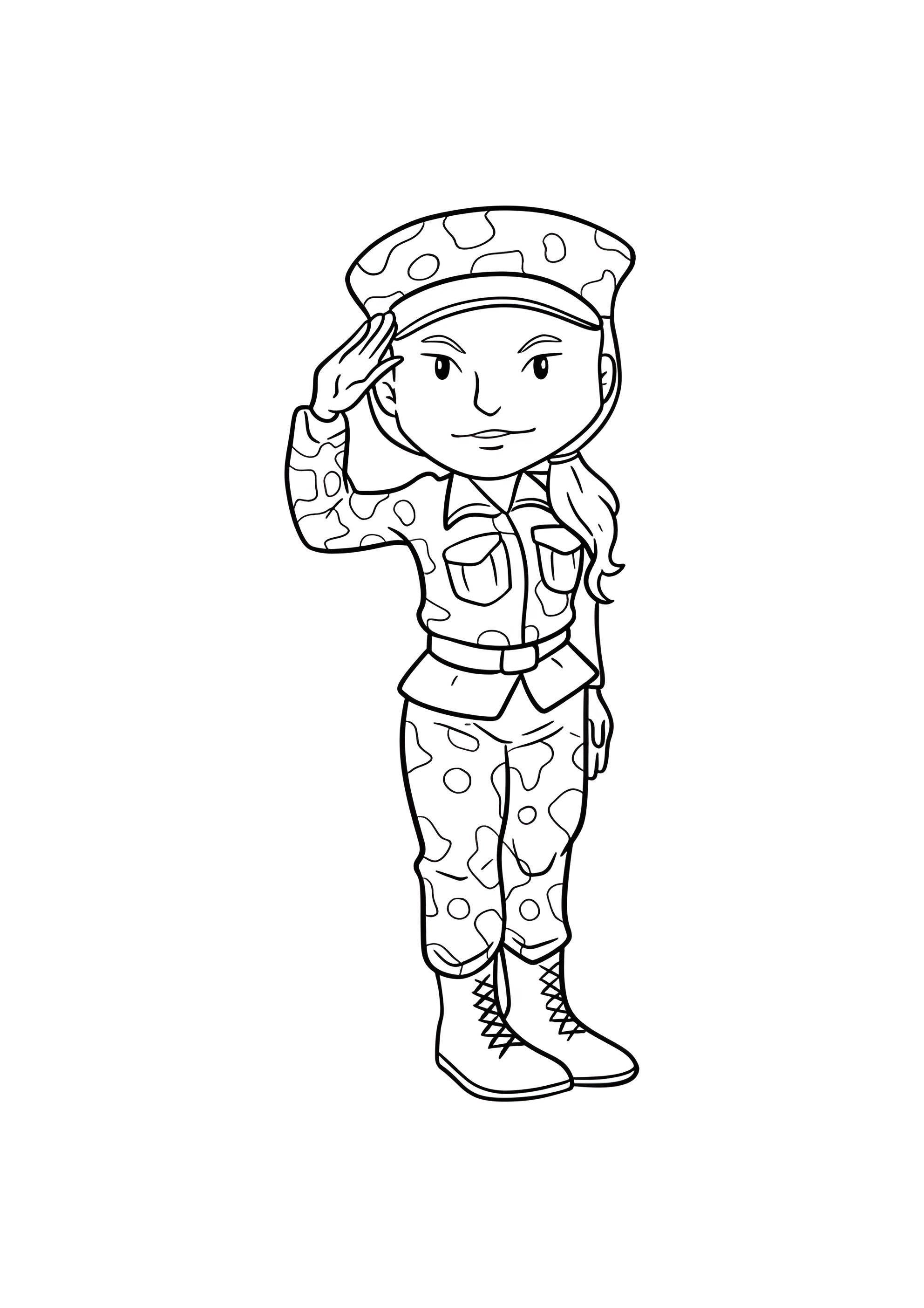 Раскраска Милая женщина солдат