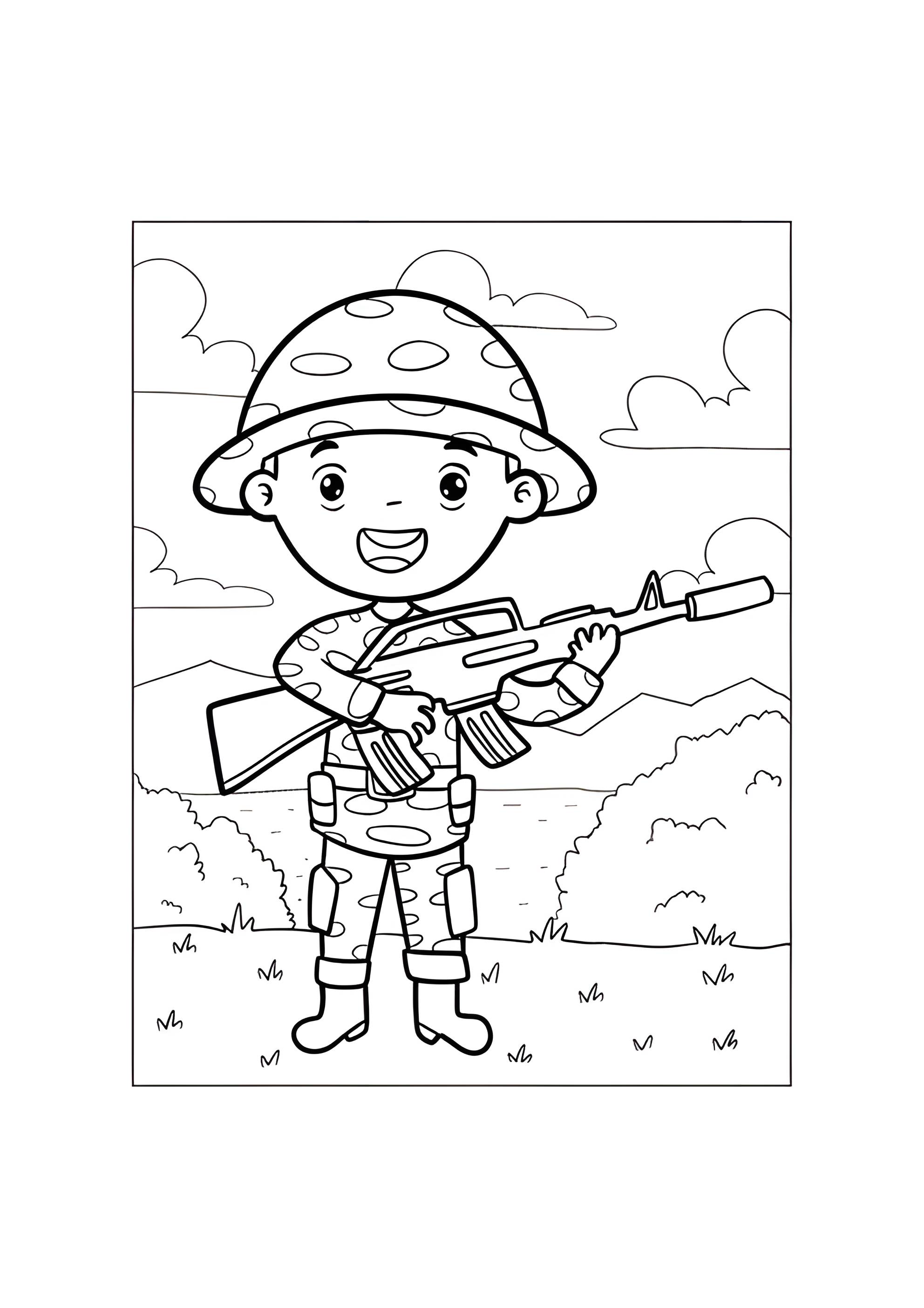 Раскраска Милый солдат с ружьём
