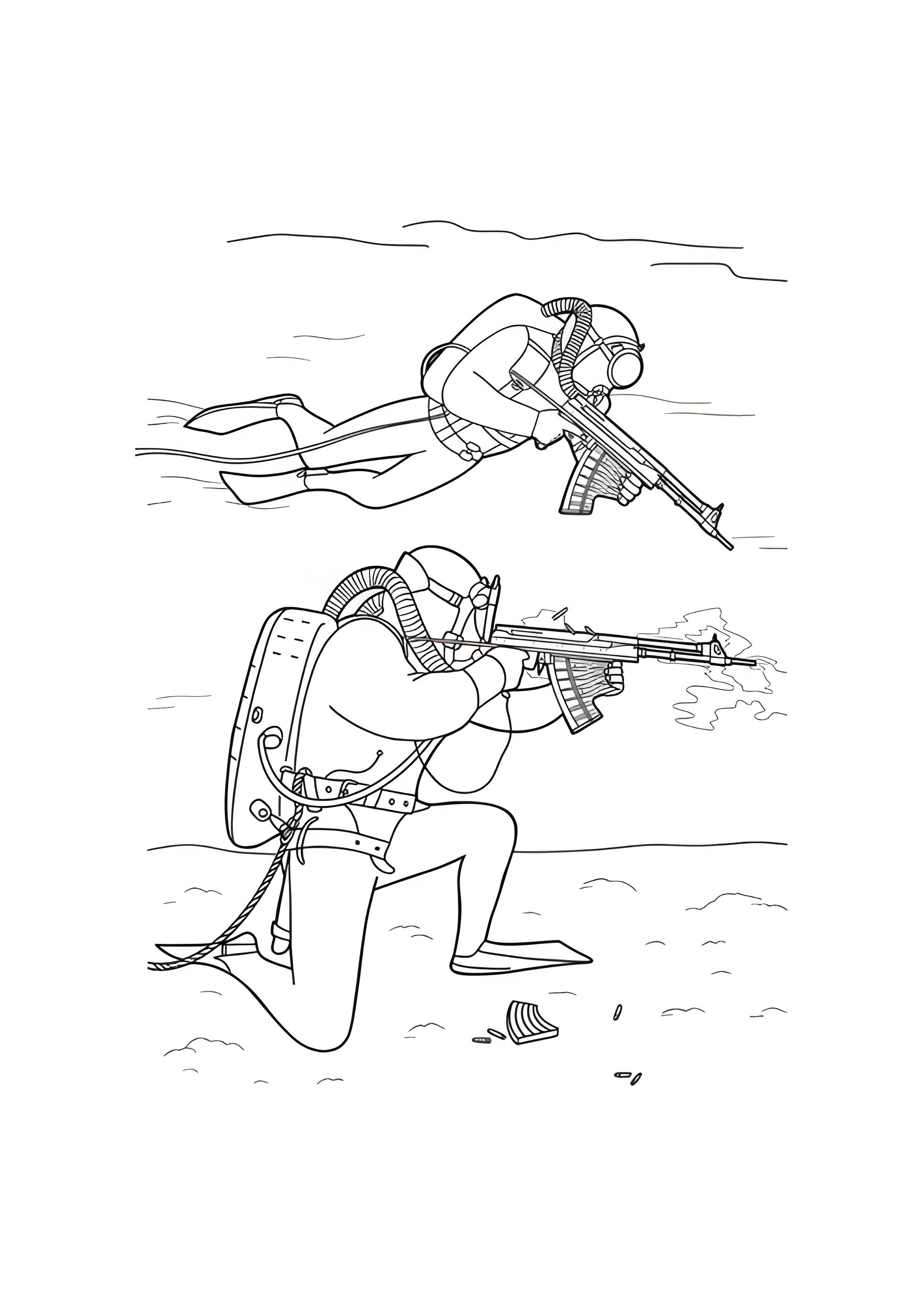 Раскраска Морские котики сражаются под водой