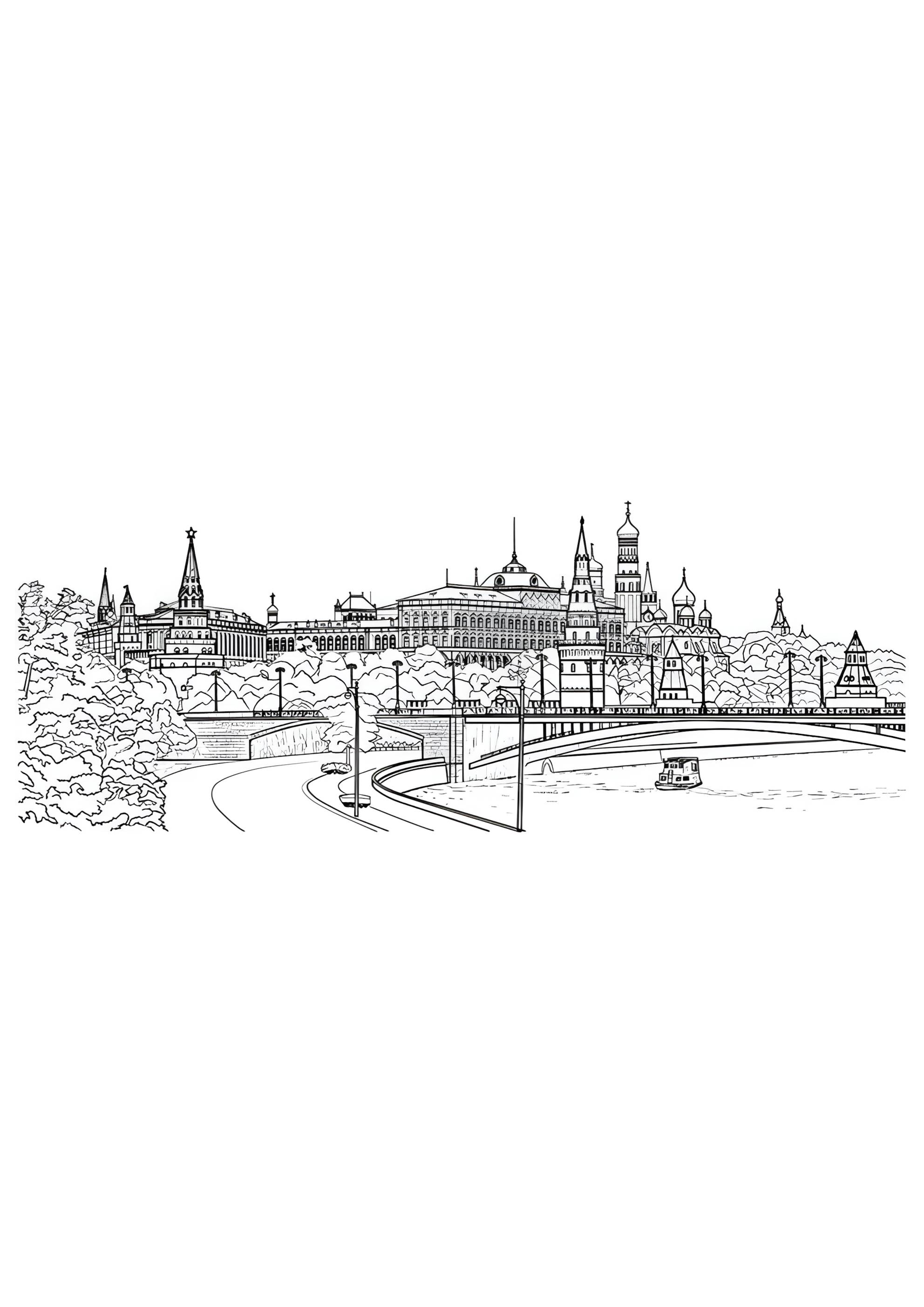 Раскраска Москва вид на реку