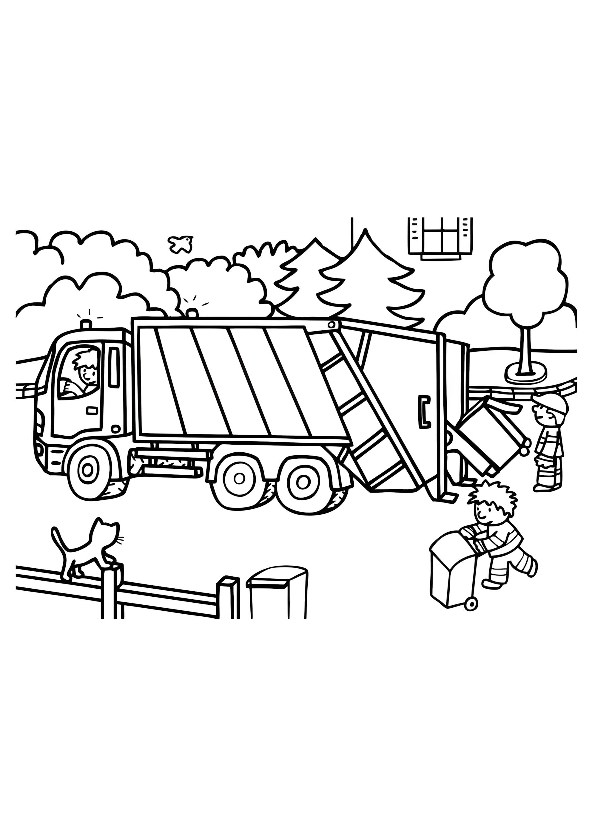 Раскраска Мусоровоз и работники