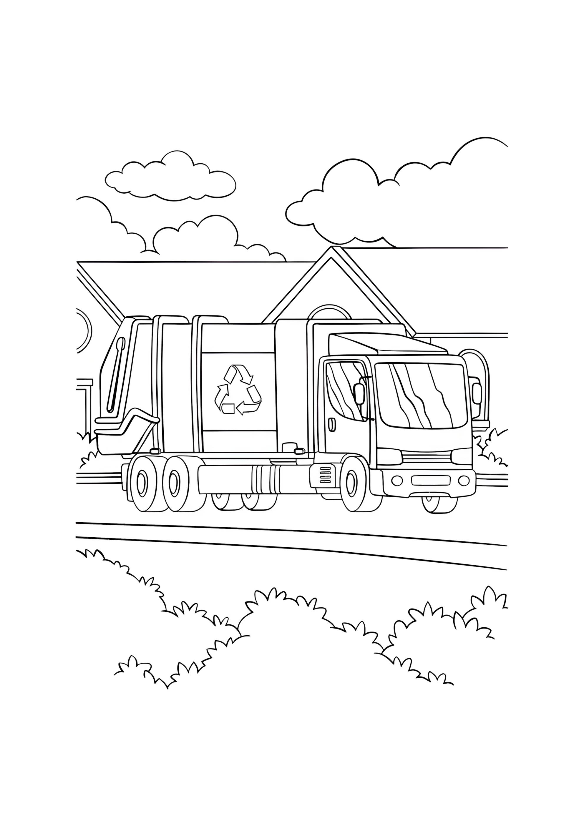 Раскраска Мусоровоз на улице