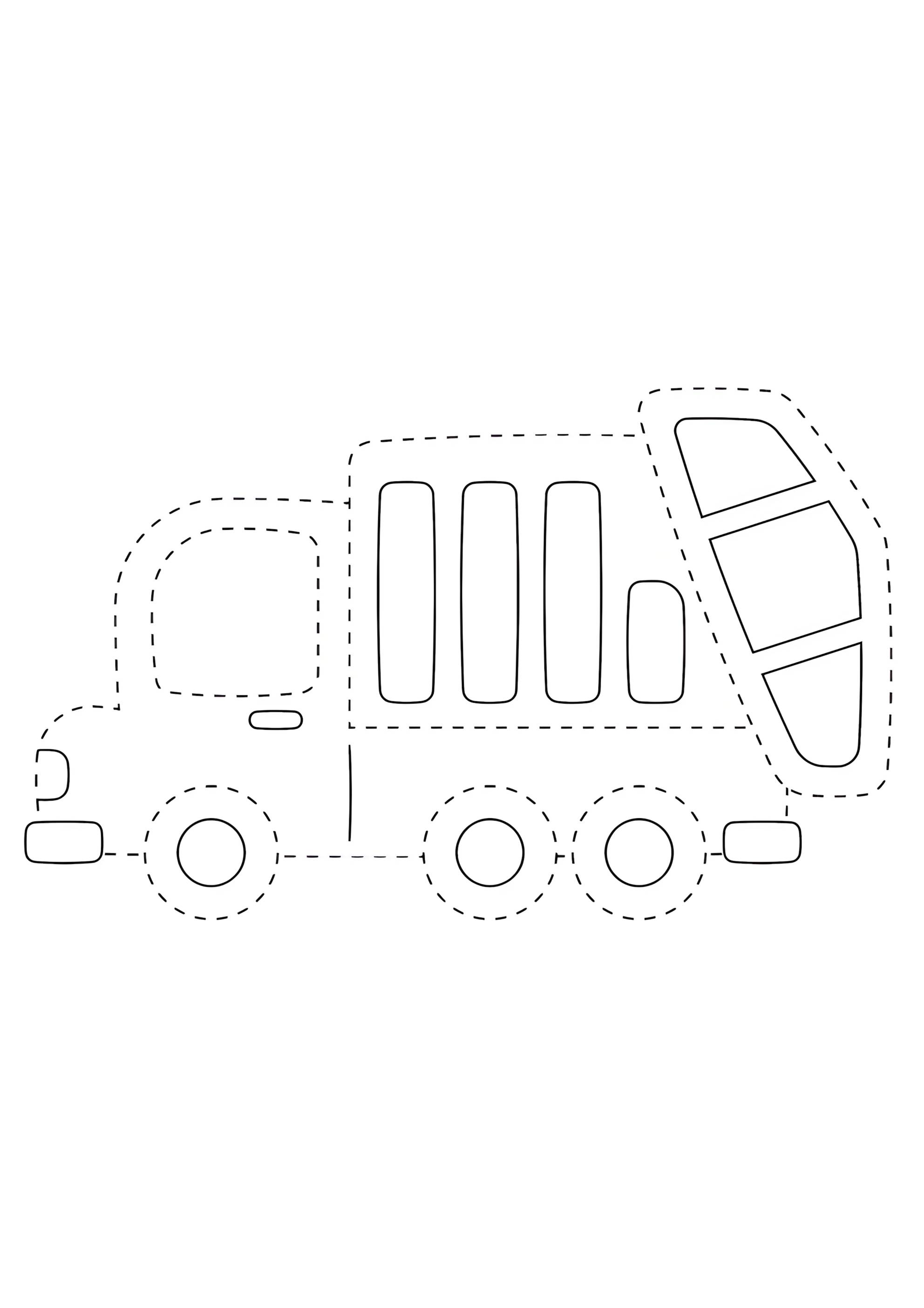 Раскраска Мусоровоз обведи по линиям