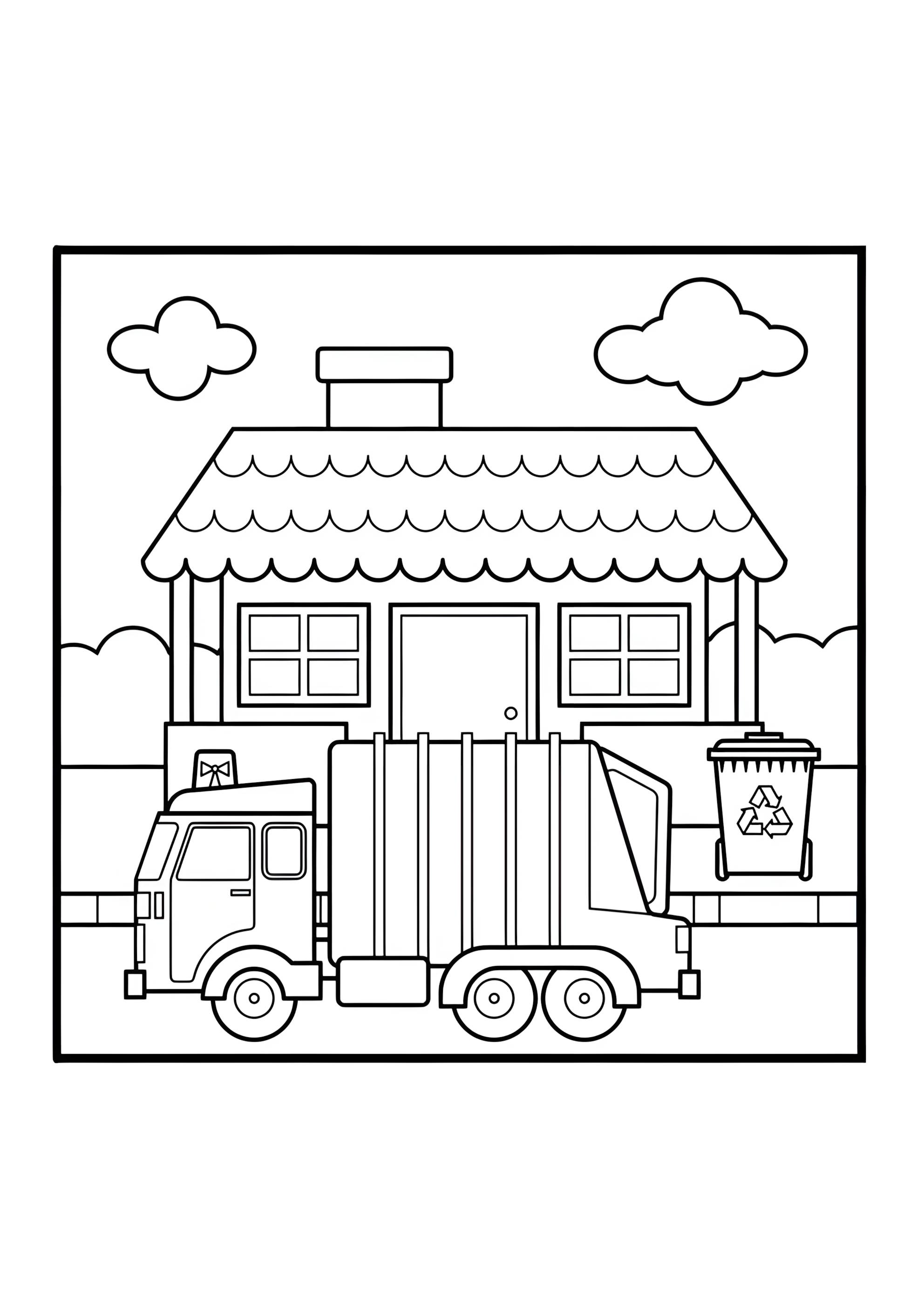 Раскраска Мусоровоз в частном секторе
