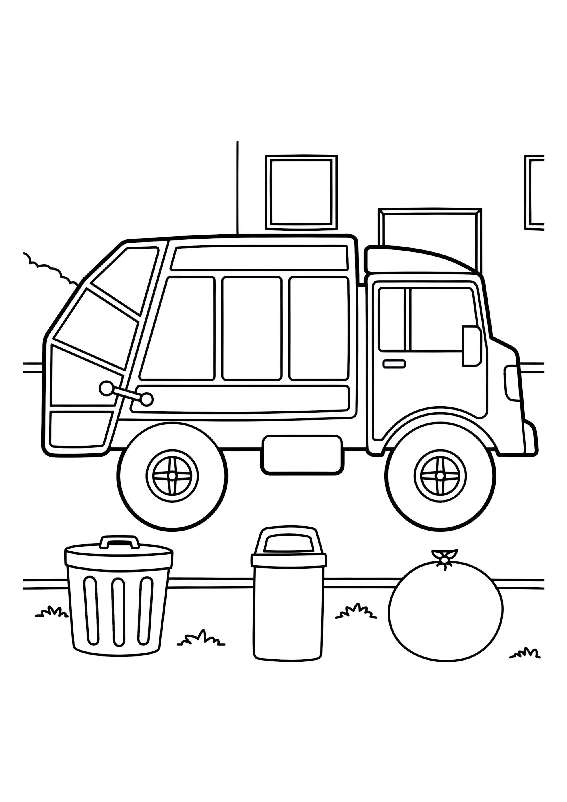 Раскраска Мусоровоз в городе