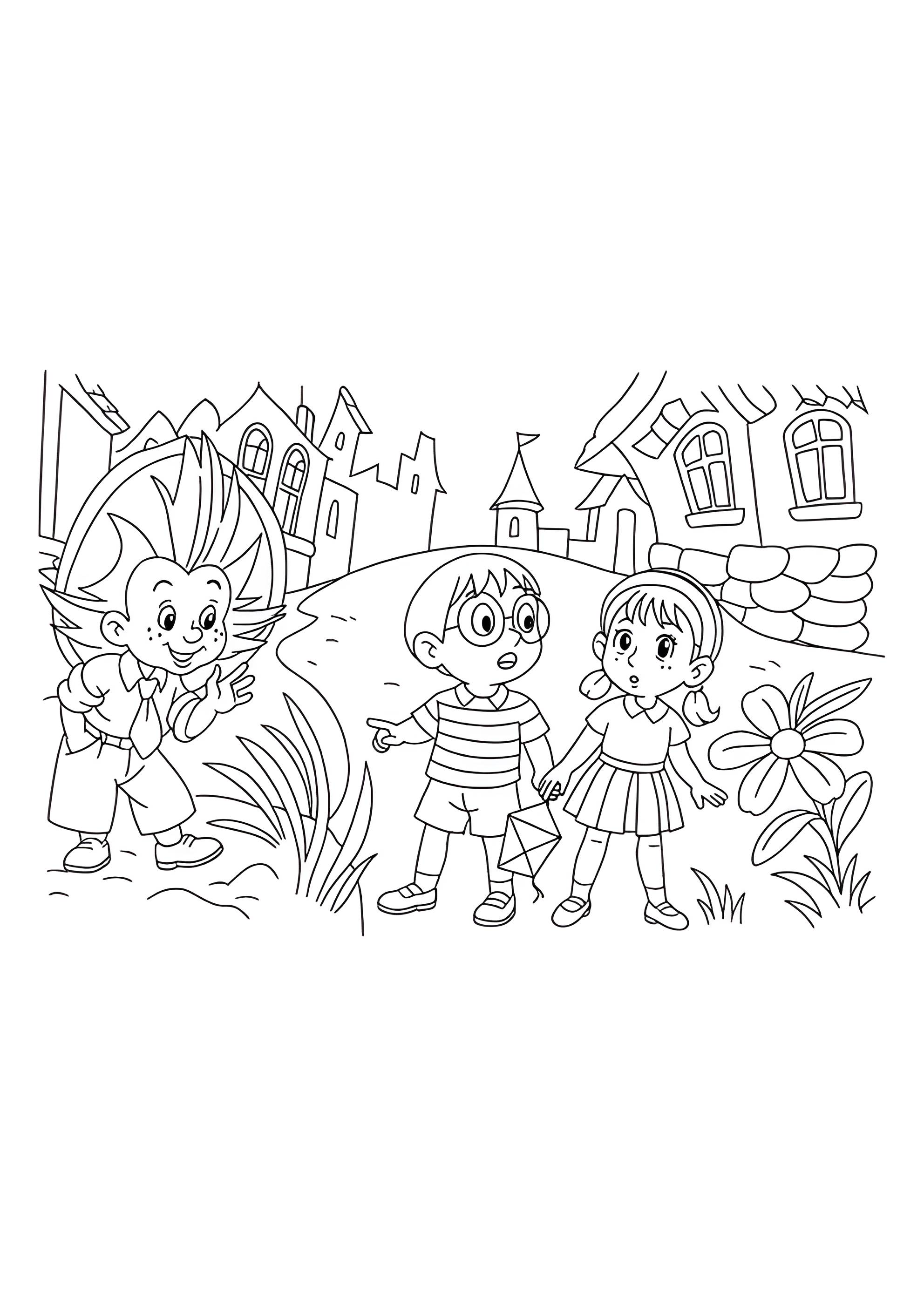 Раскраска Незнайка на улице