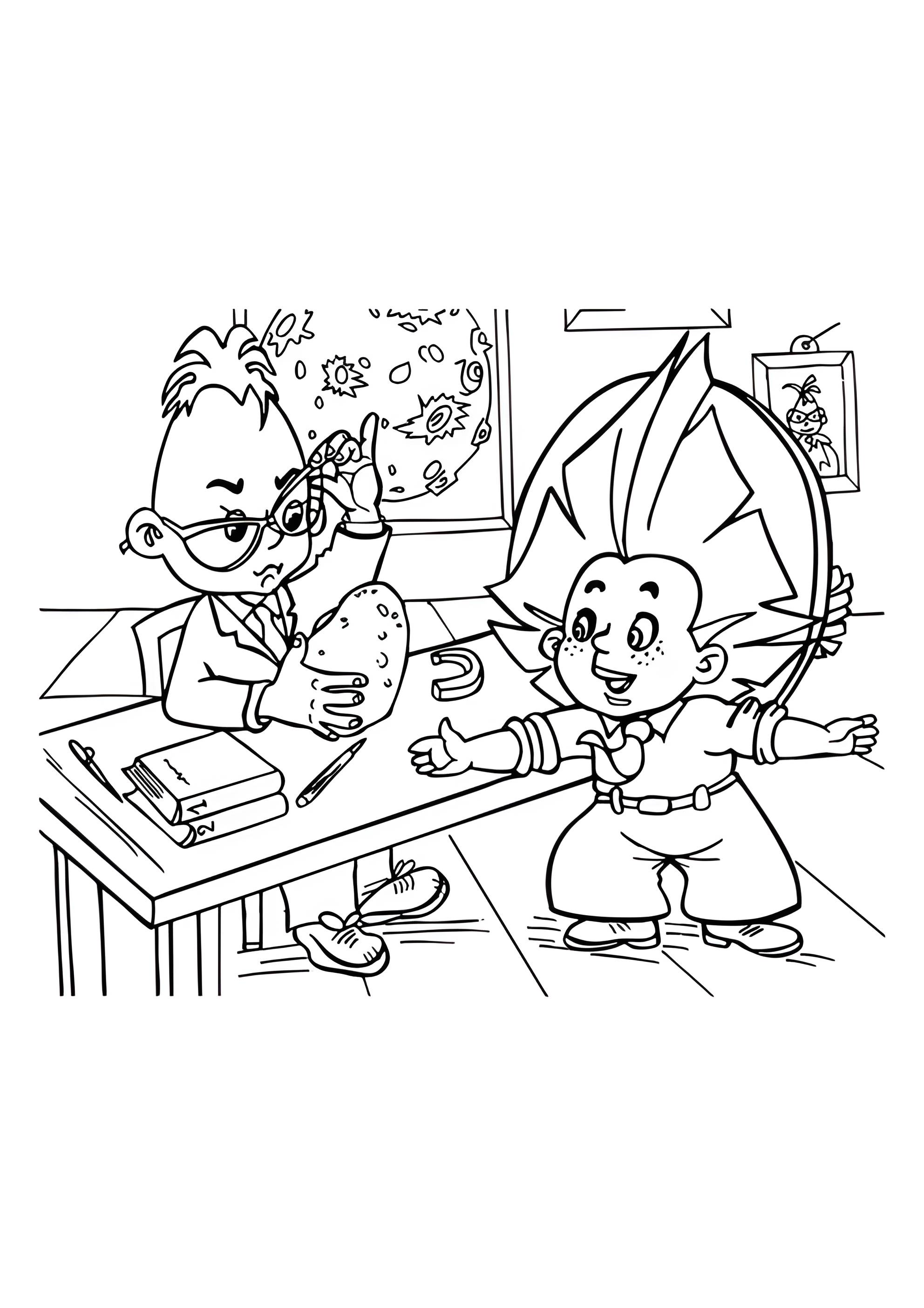 Раскраска Незнайка пришёл к Знайке