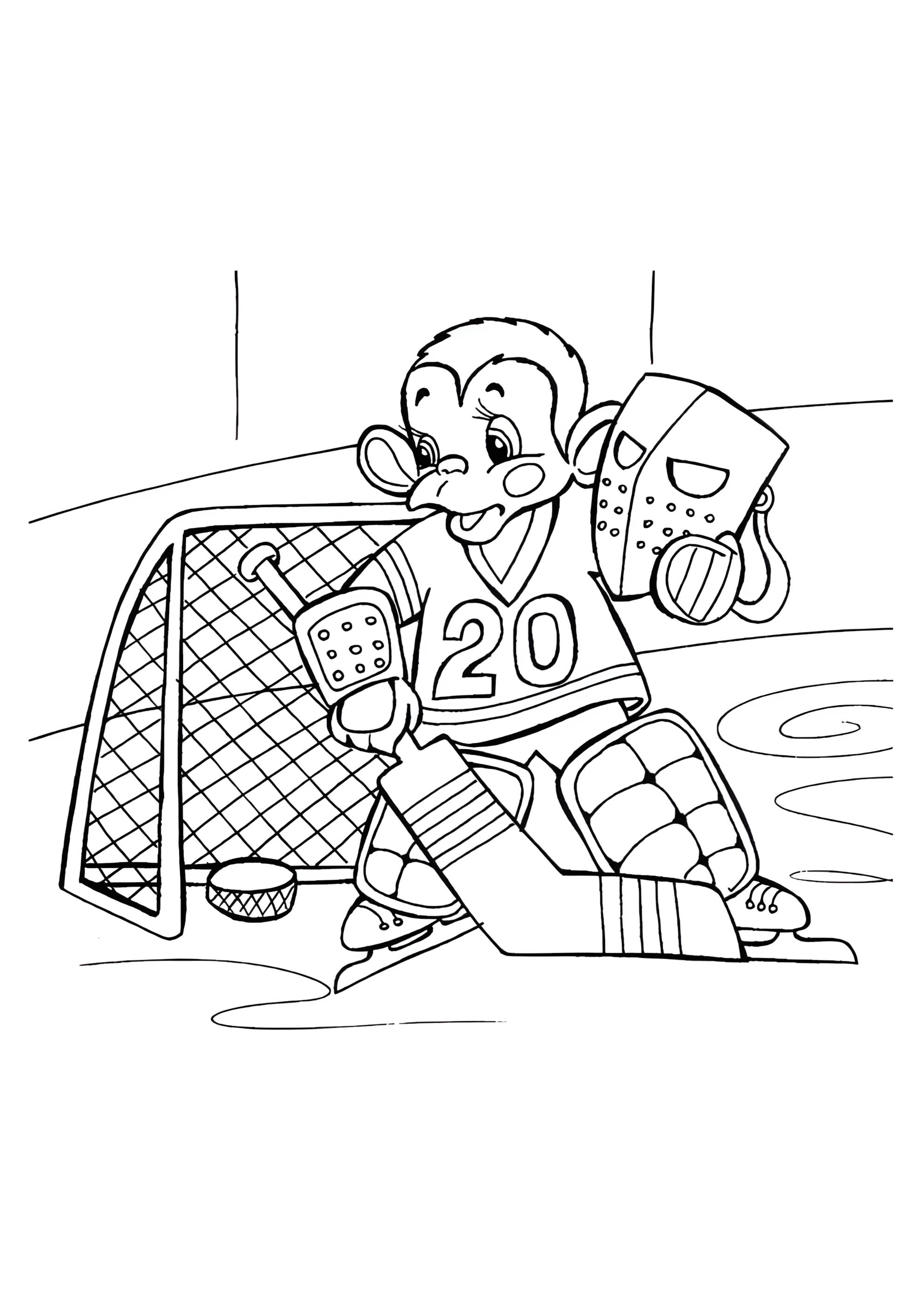 Раскраска Обезьянка хоккей