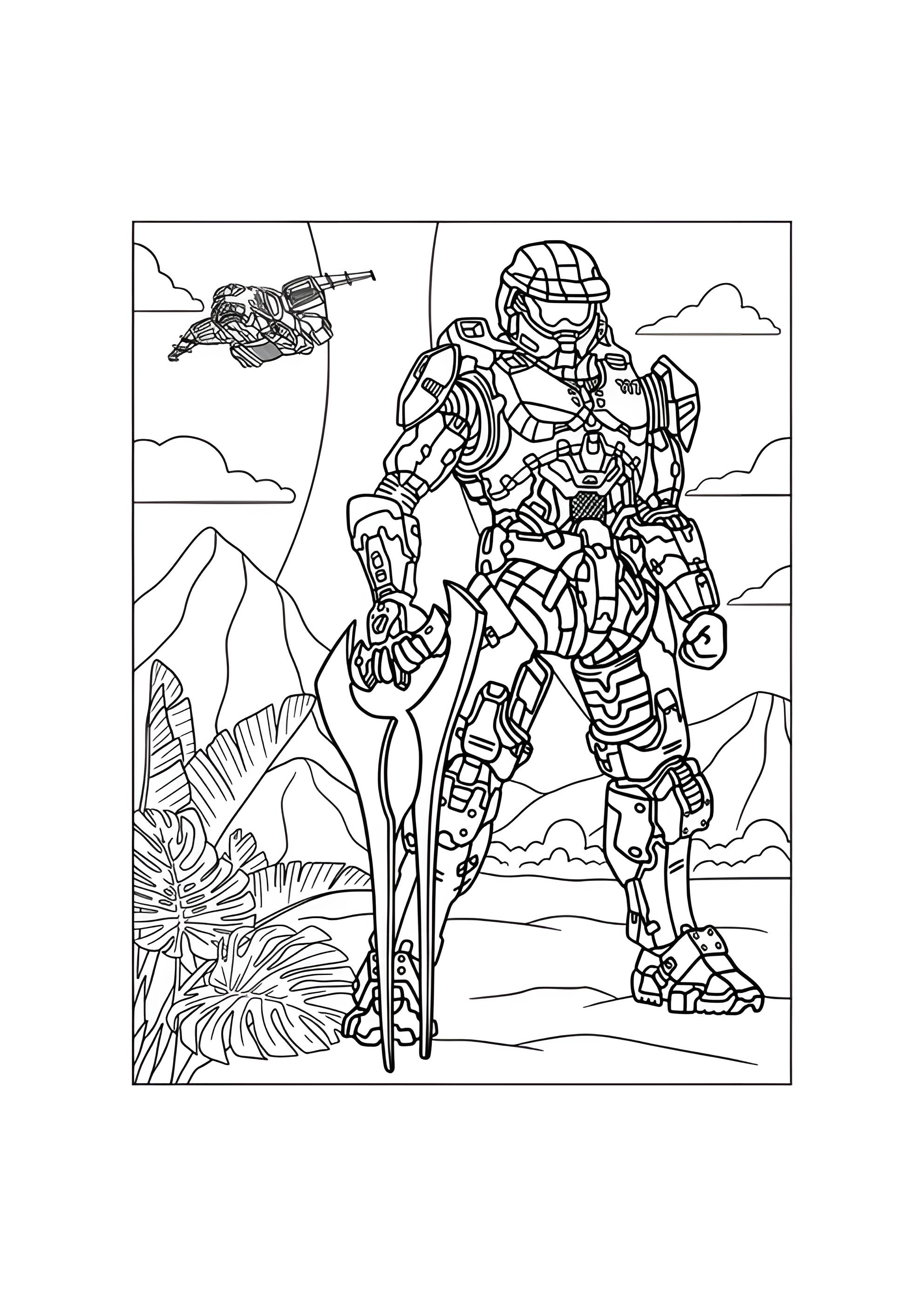 Раскраска Солдат Мастер Чиф (Джон-117) из игры Halo