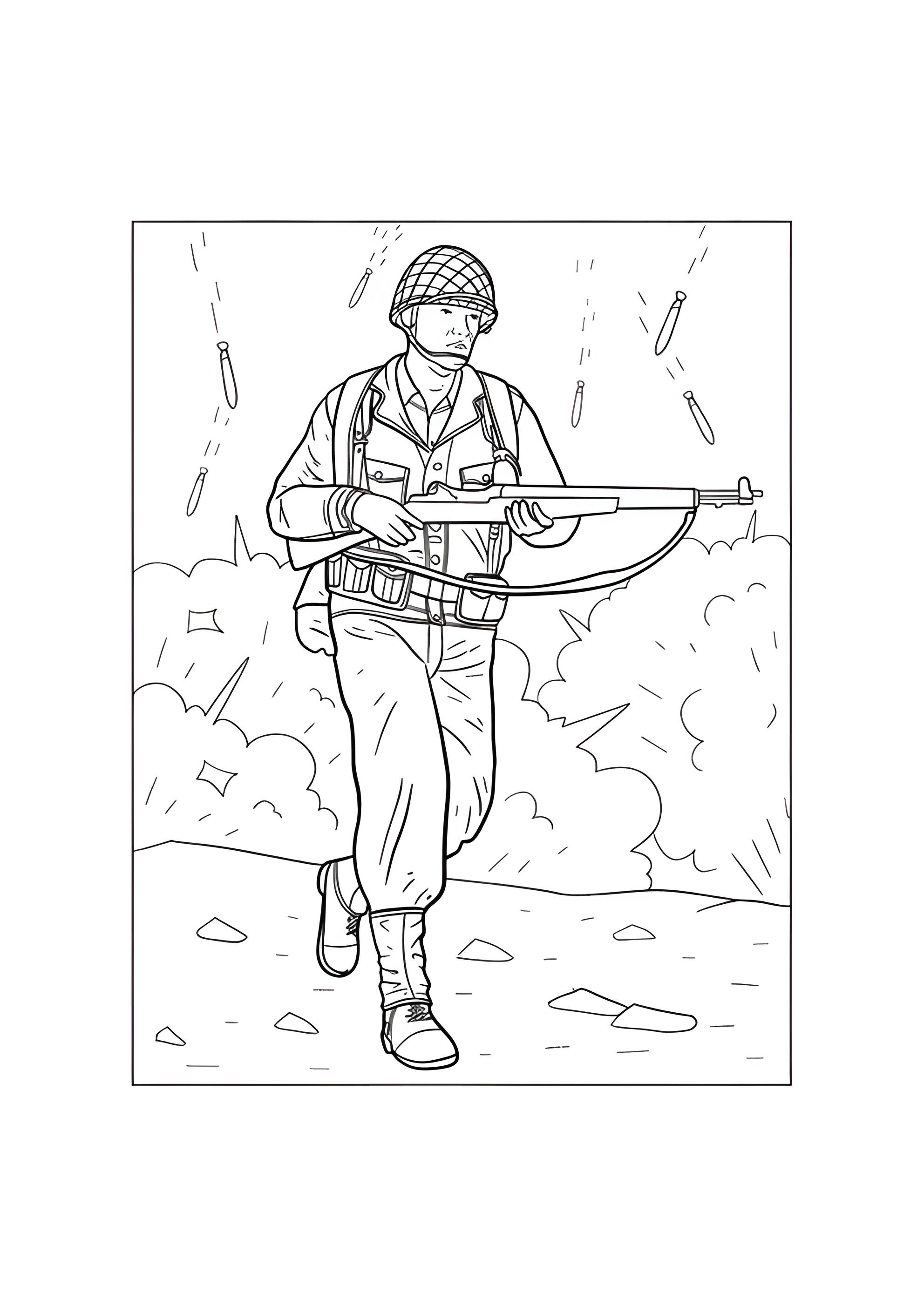 Раскраска Солдат под обстрелом