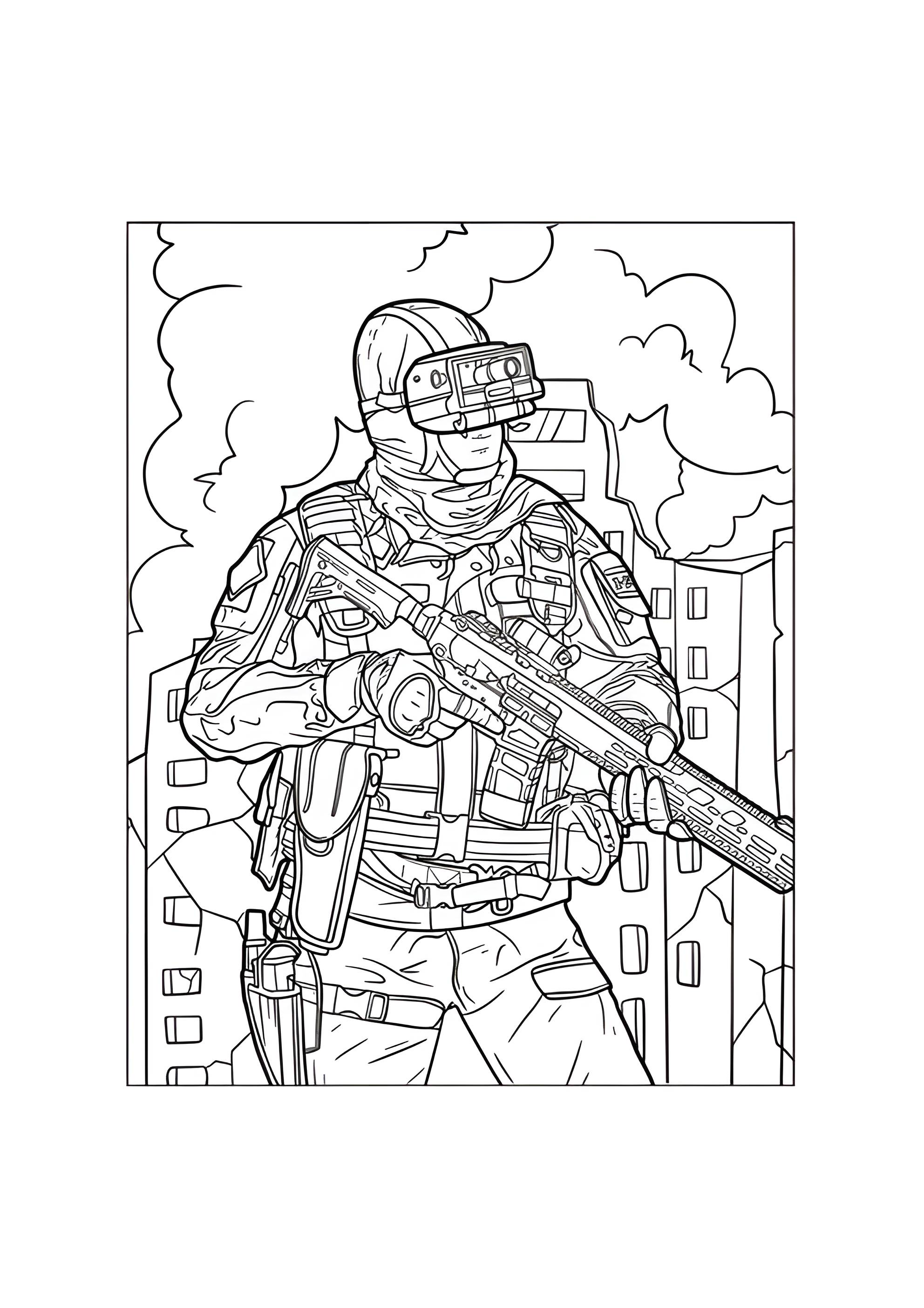 Раскраска Солдат с прибором ночного видения