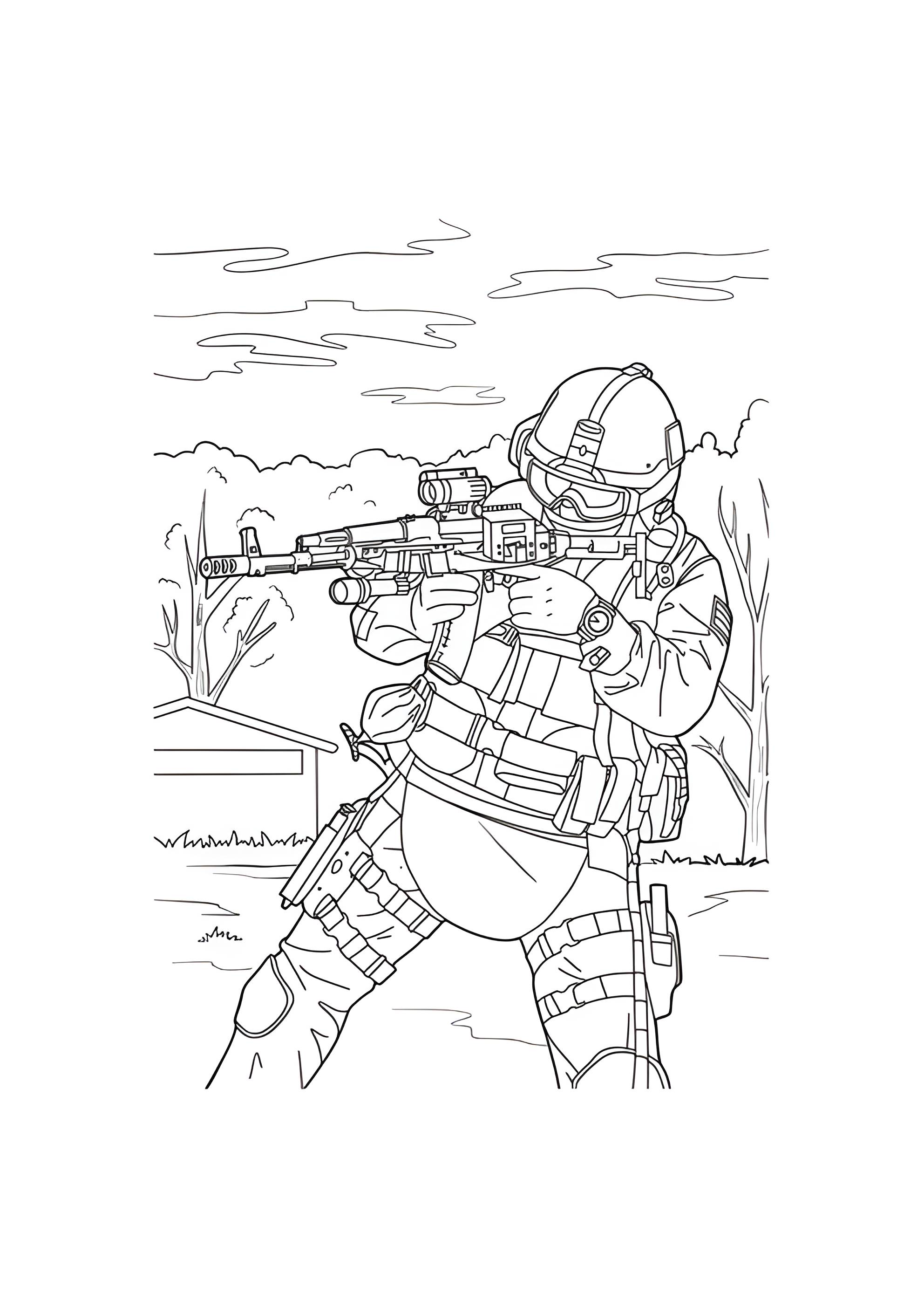 Раскраска Солдат спецназа с винтовкой