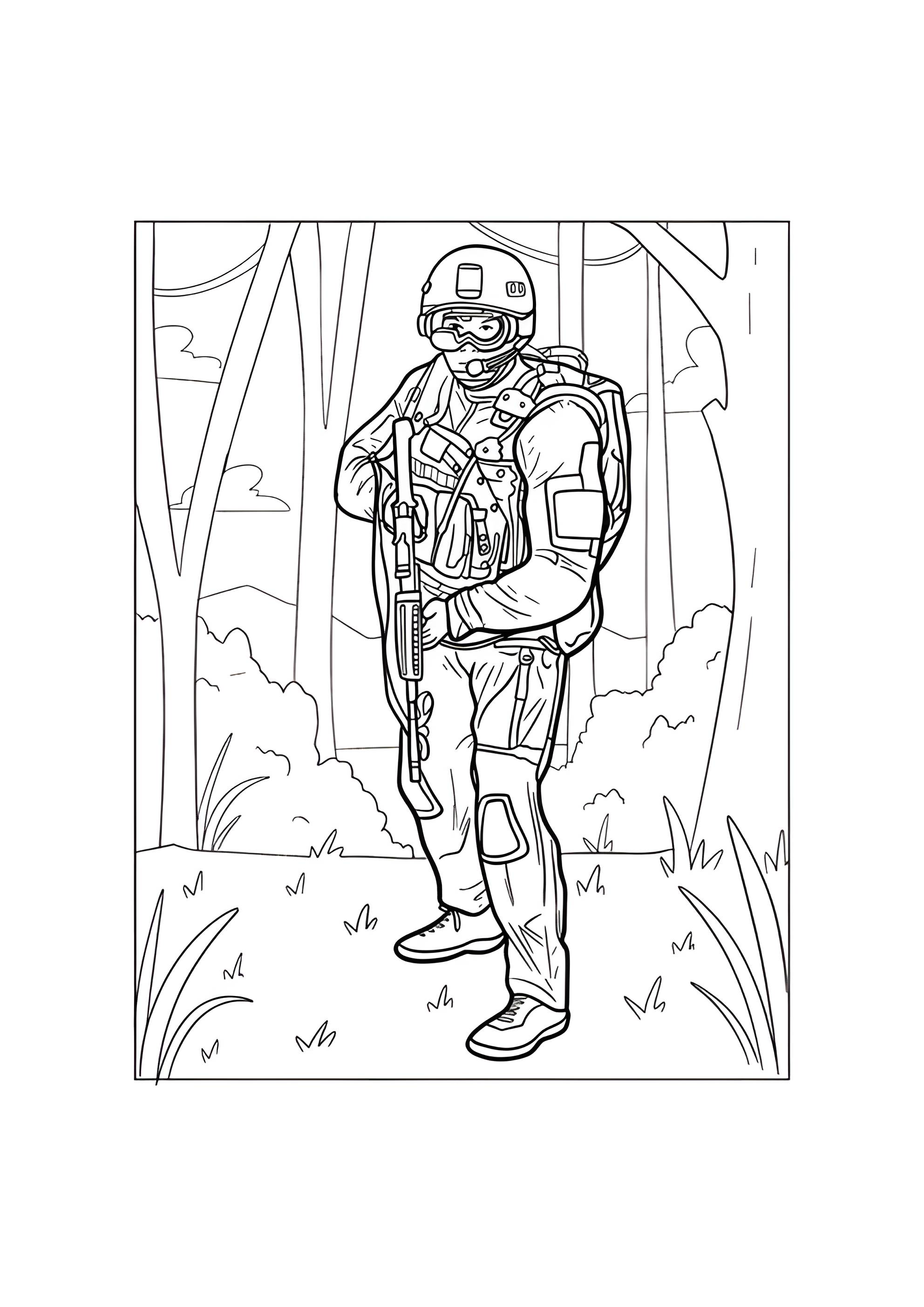 Раскраска Солдат спецназа в лесу